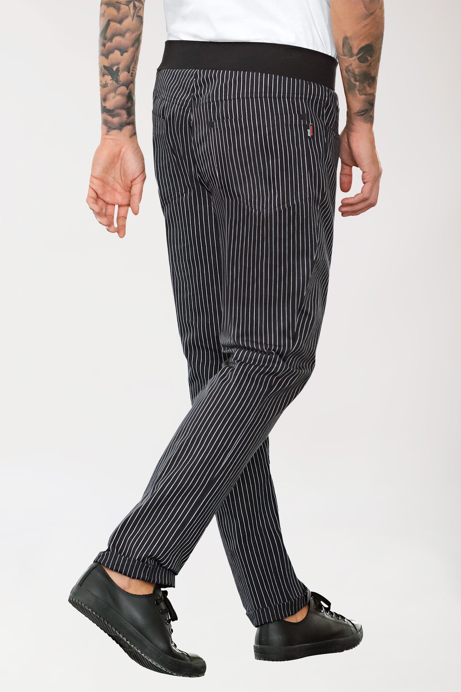 Gastro Pantalon Homme - Ceinture en maille noir/blanc, Vue de dos
