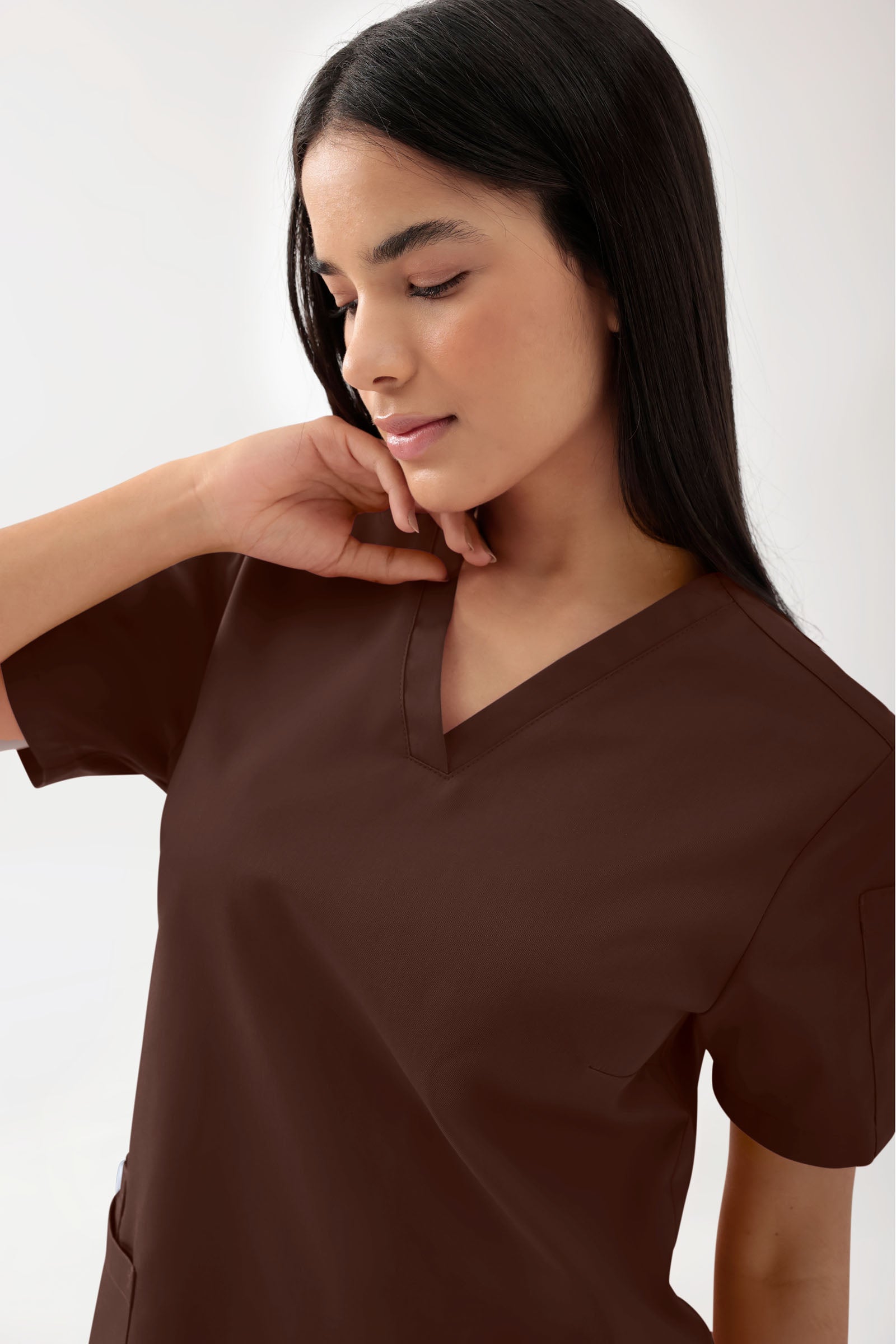 GREEN Tunique Stretch Femme - Décolleté V coffee