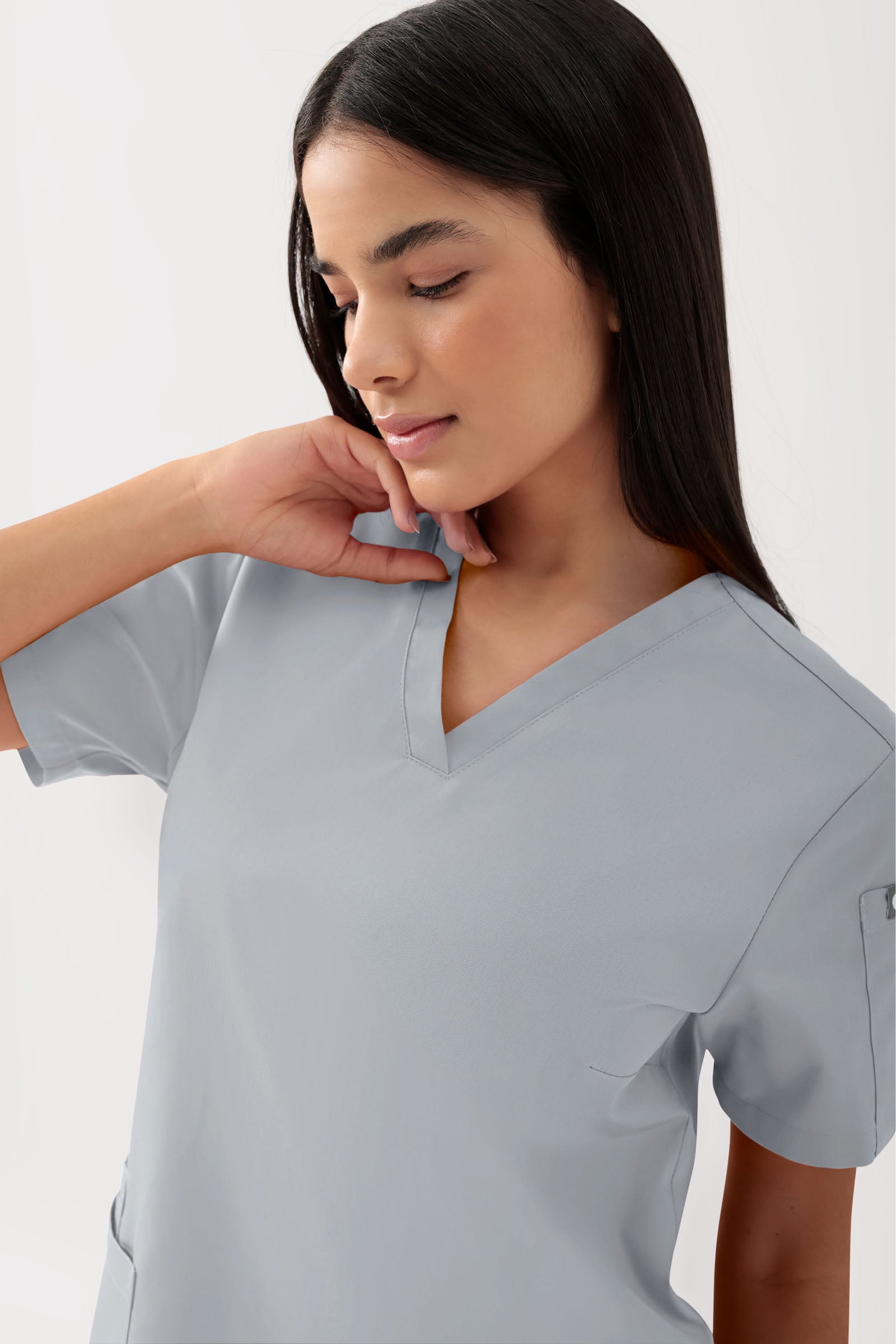 GREEN Tunique Stretch Femme - Décolleté V gris perle