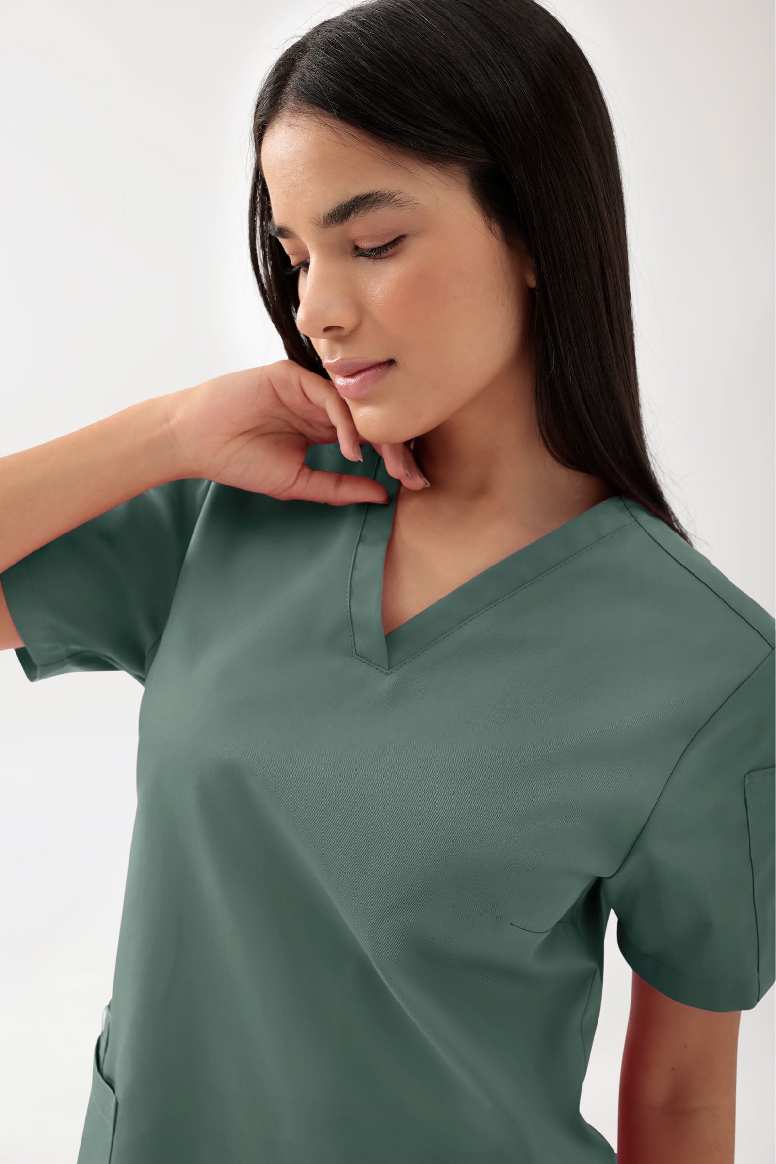 GREEN Tunique Stretch Femme - Décolleté V vert foncé