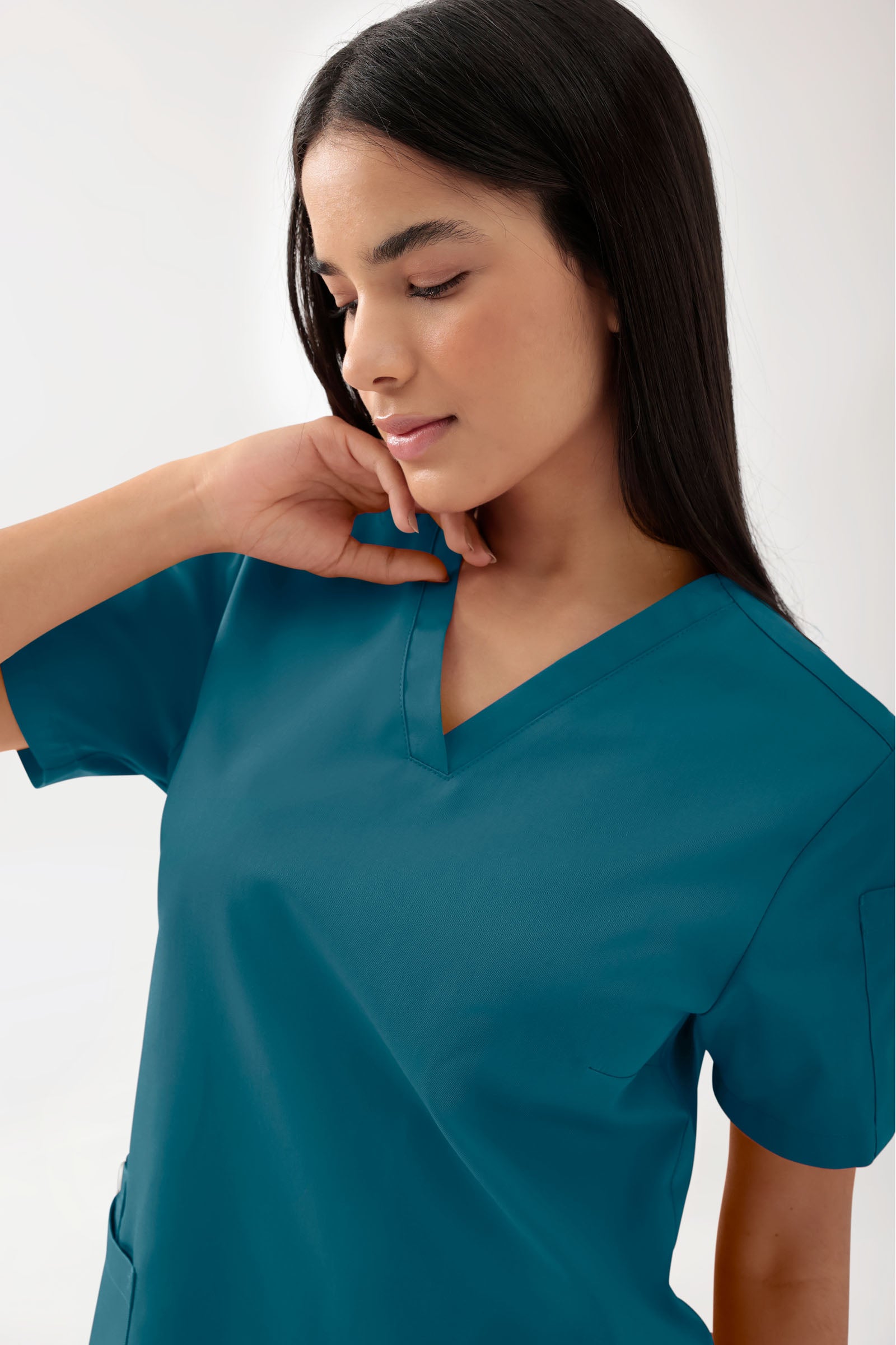 GREEN Tunique Stretch Femme - Décolleté V pétrole