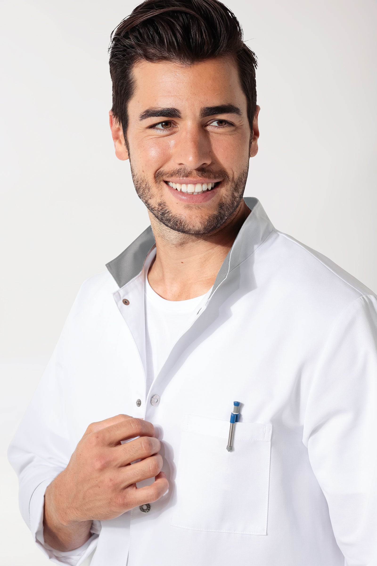 Blouse mi-longue Homme - Col officier blanc/gris