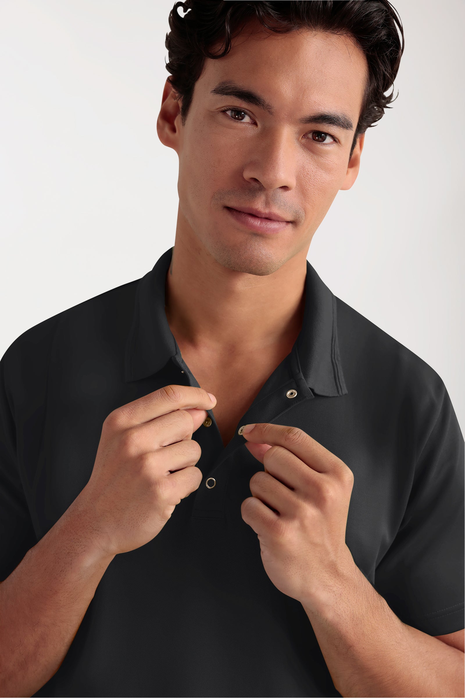 COMFY FLEX Tunique Stretch Homme - Col polo noir