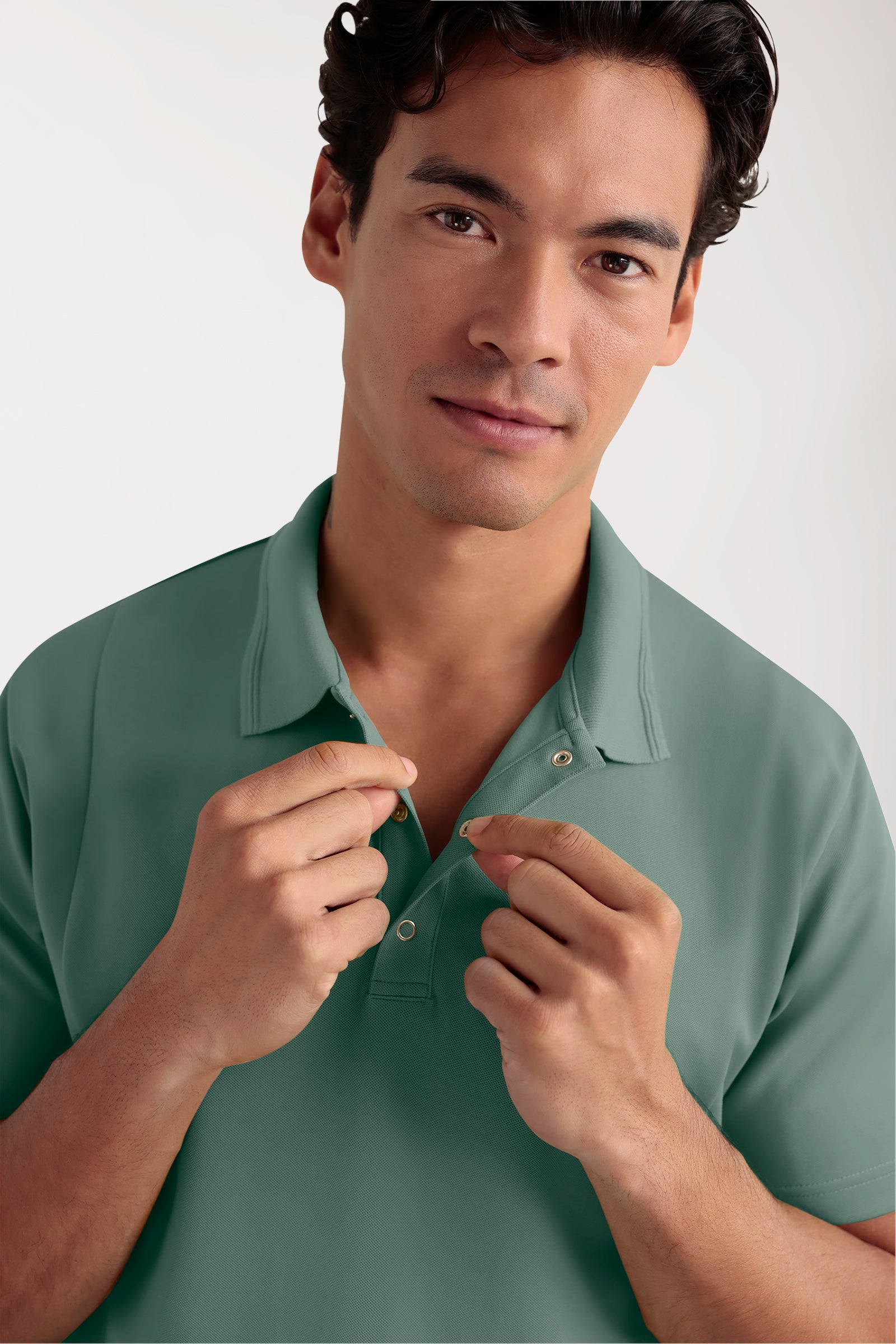 COMFY FLEX Tunique Stretch Homme - Col polo vert foncé