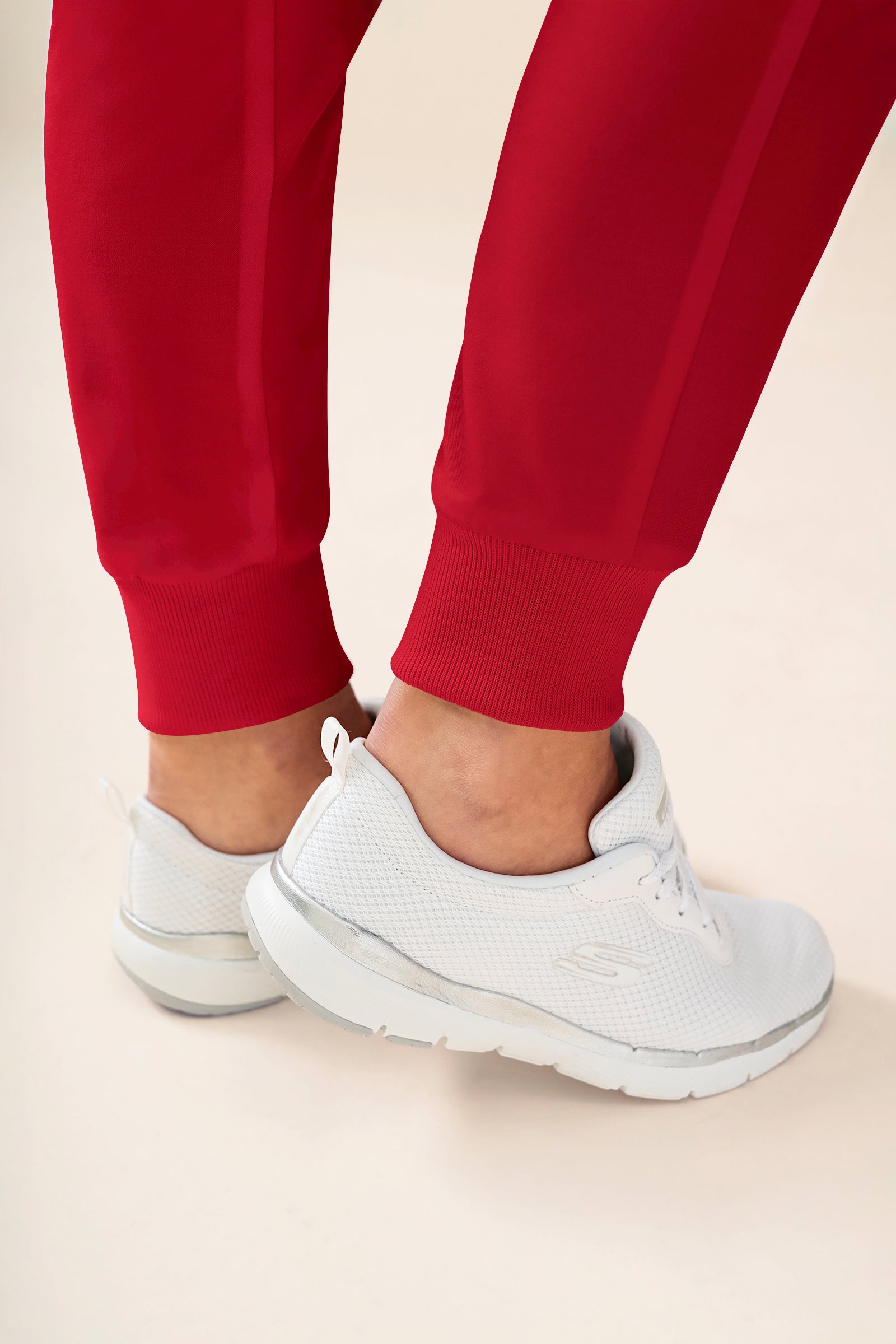 KAERE Pantalon Femme - avec poches cargo et ourlets côtelés Taille courte rouge