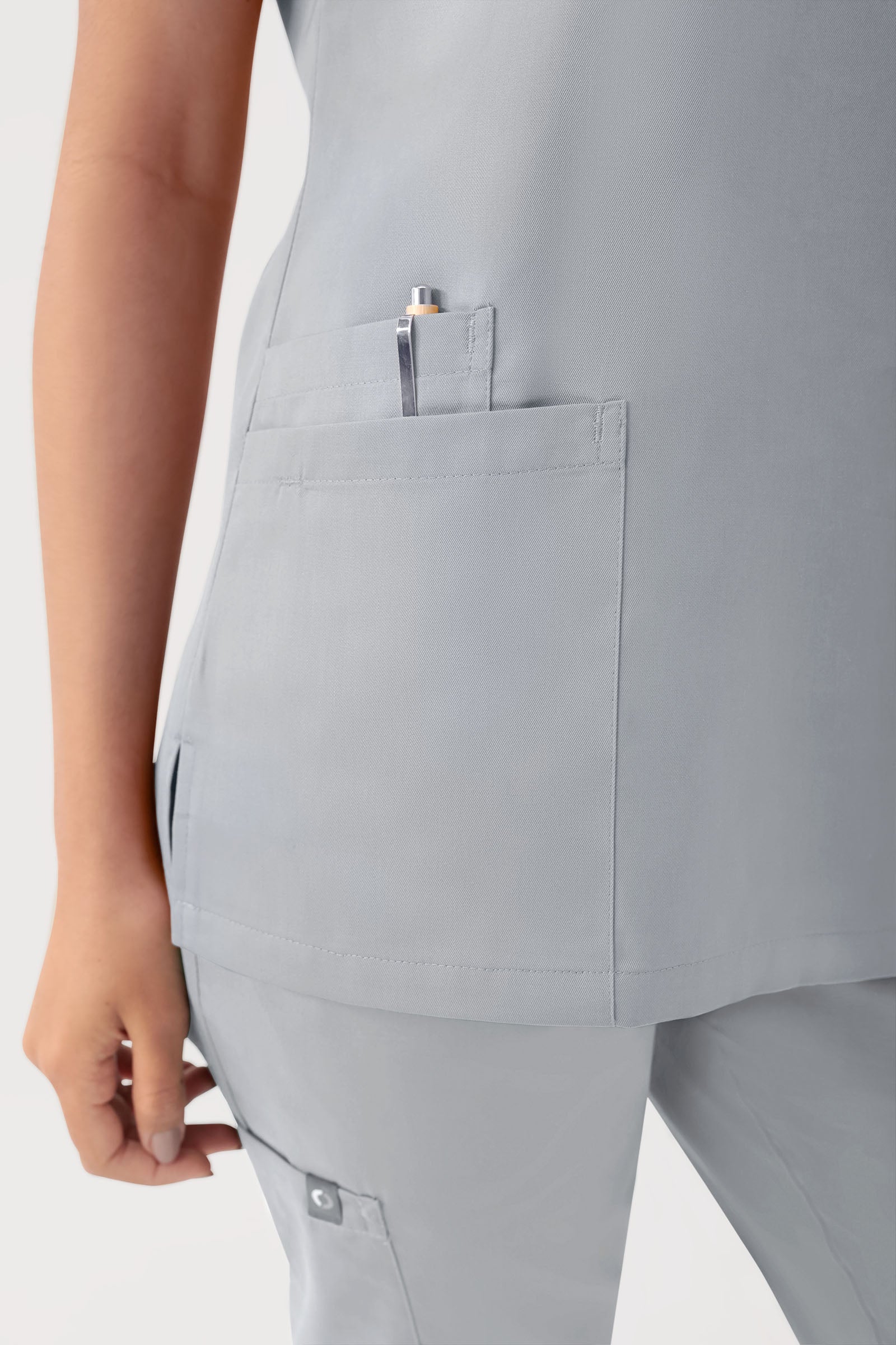 GREEN Tunique Stretch Femme - Décolleté V gris perle