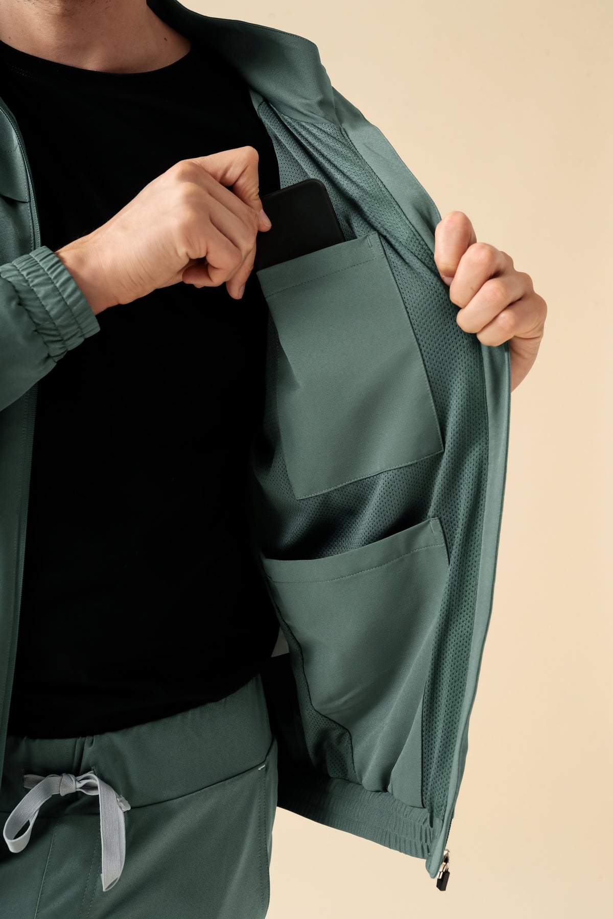KAERE Veste blouson Homme - Poignet élastiqué vert foncé