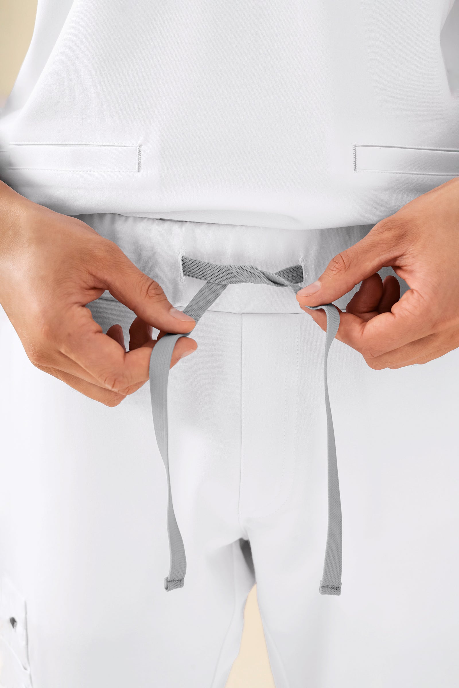 KAERE Pantalon Homme - avec poches cargo et ourlets côtelés Taille courte blanc