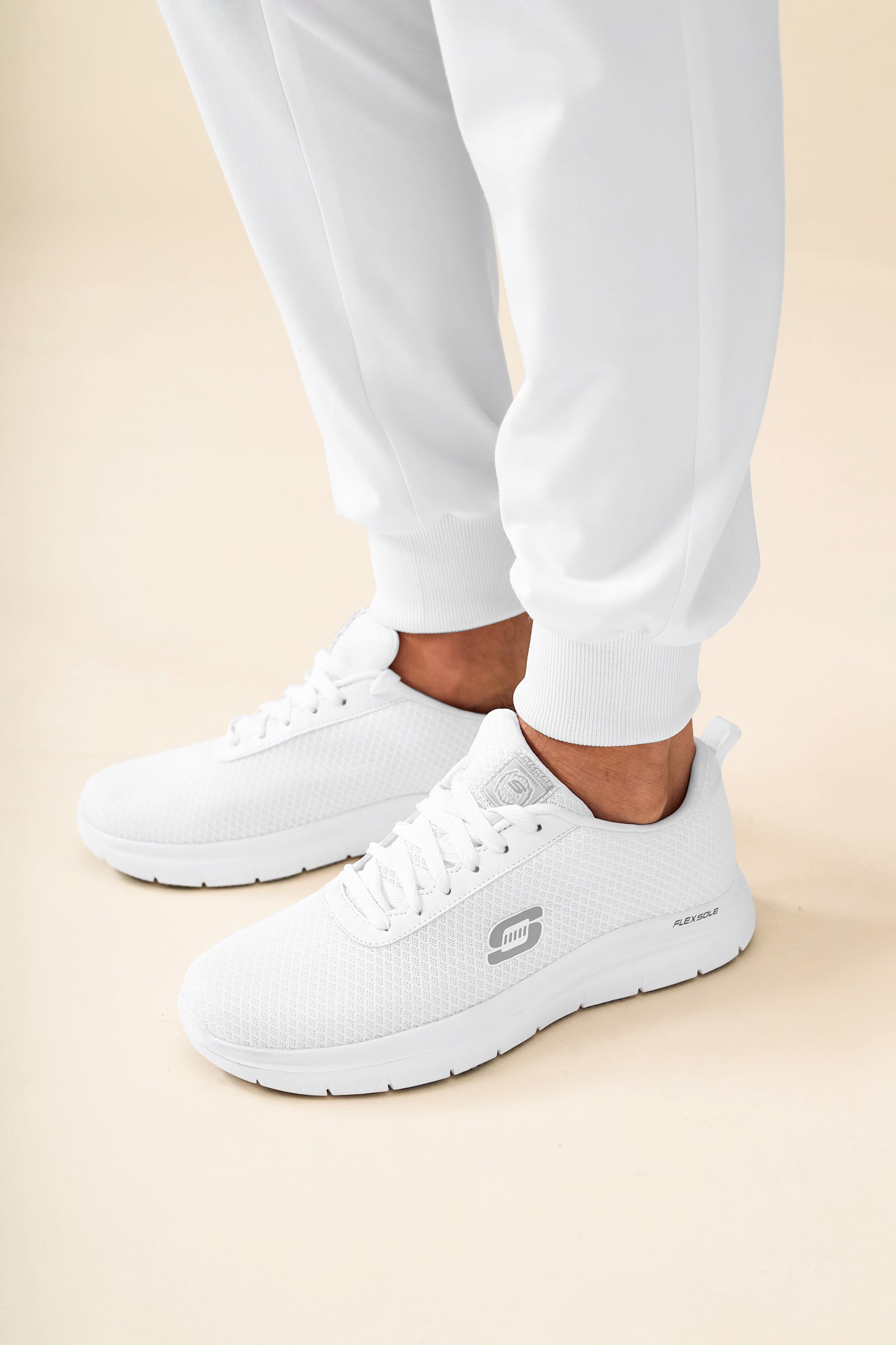 KAERE Pantalon Homme - avec poches cargo et ourlets côtelés Taille courte blanc
