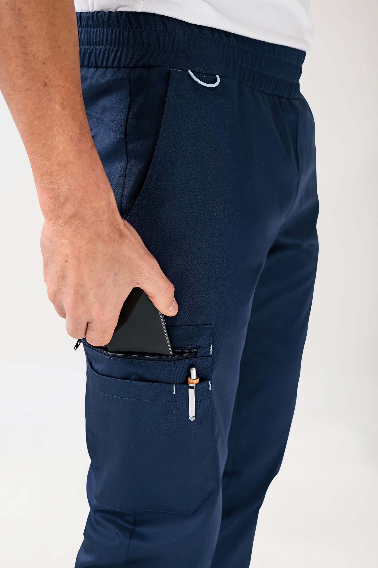 CLINIC STRETCH Pantalon Homme - ourlets côtelés bleu navy/bleu ciel
