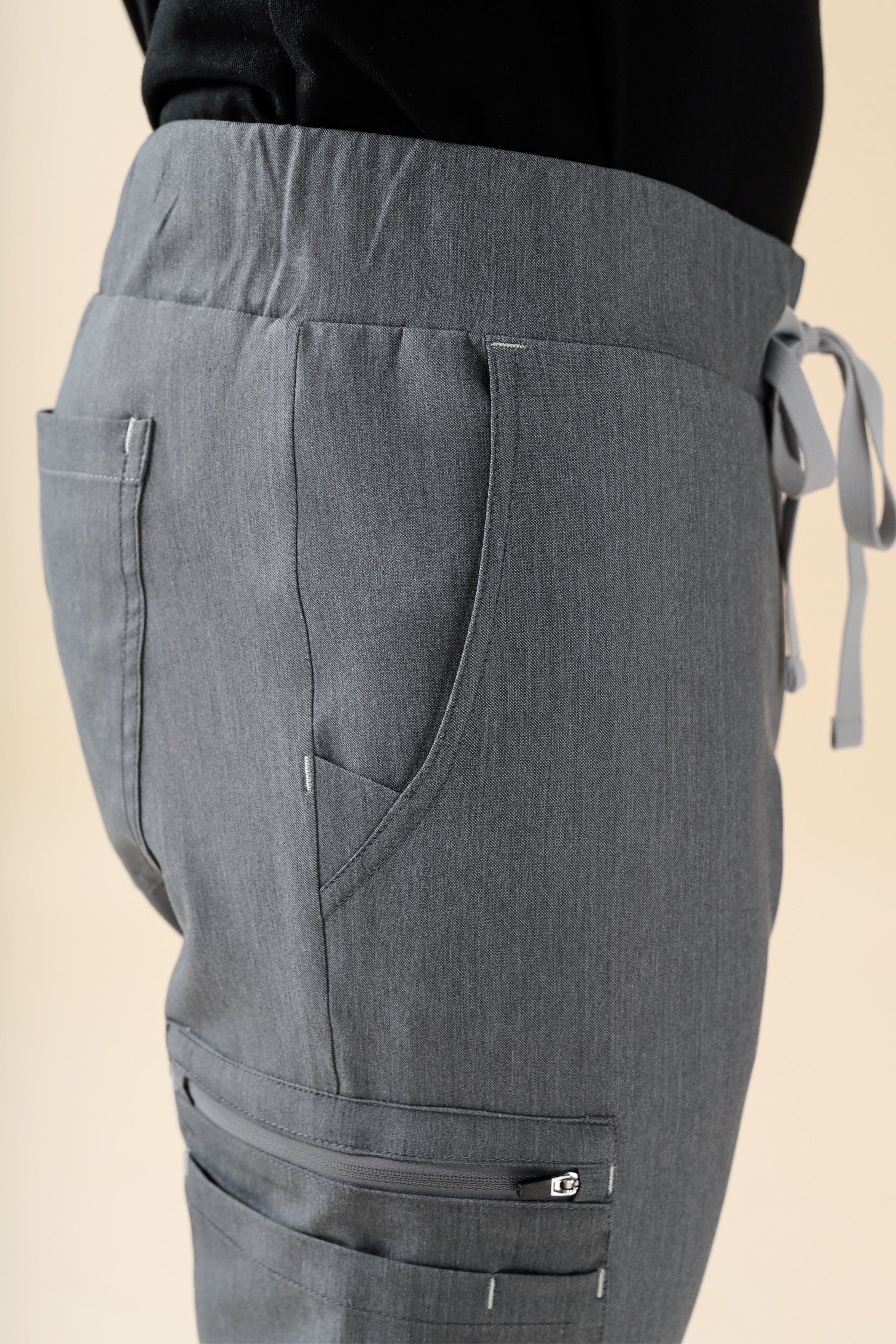 KAERE Pantalon Homme - avec poches cargo et ourlets côtelés Taille courte gris chiné