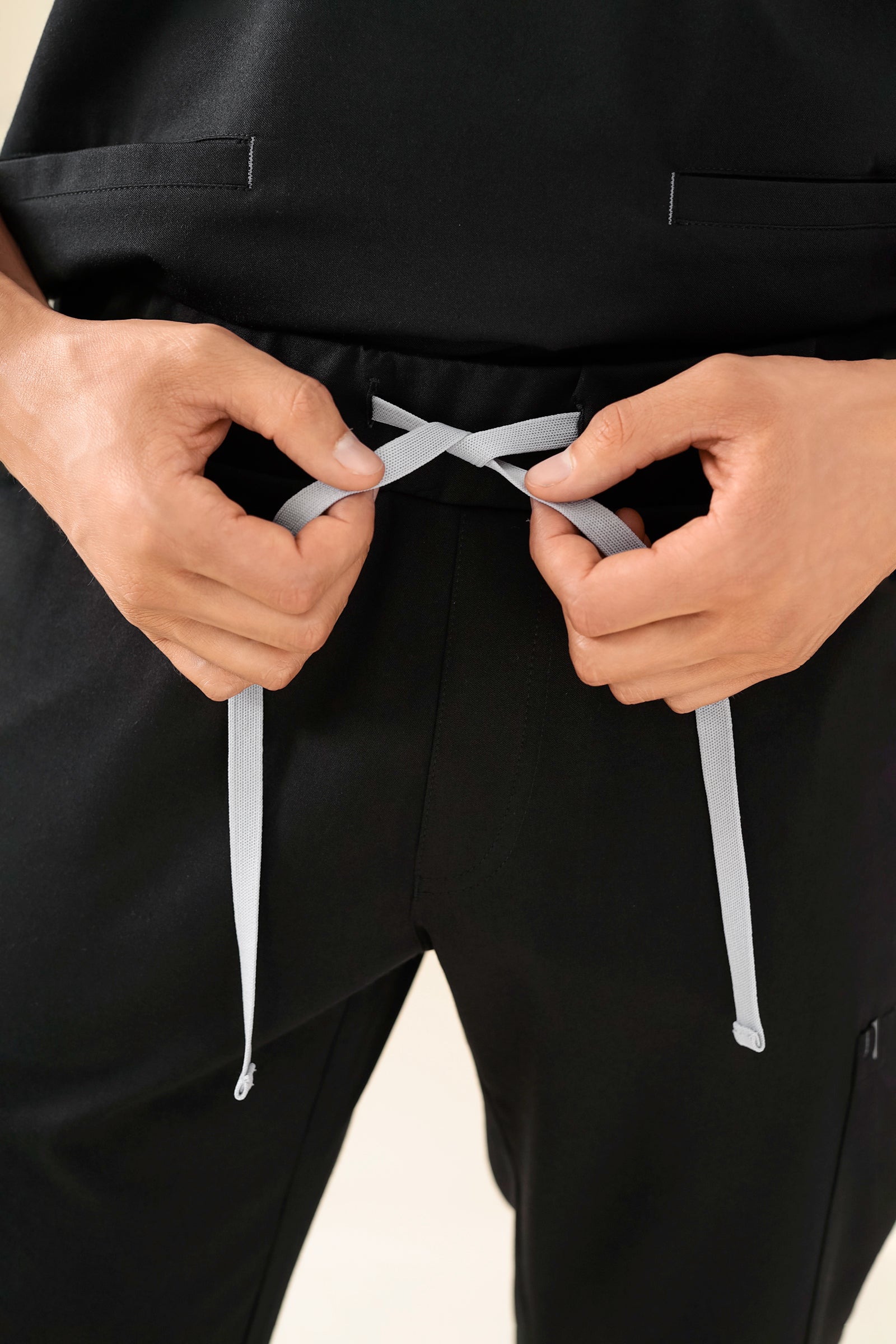 KAERE Pantalon Homme - avec poches cargo et ourlets côtelés noir
