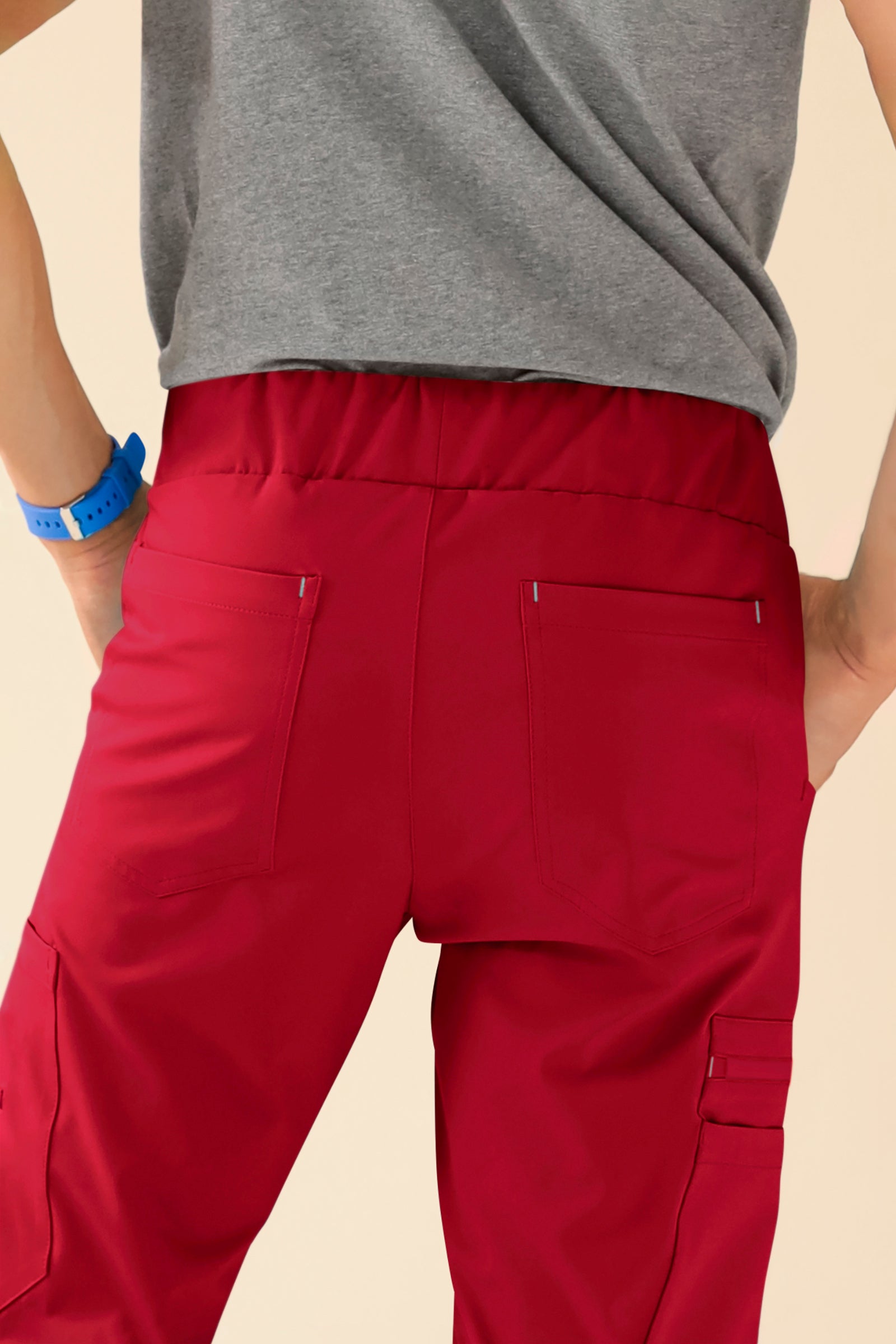 KAERE Pantalon Homme - avec poches cargo Taille courte rouge