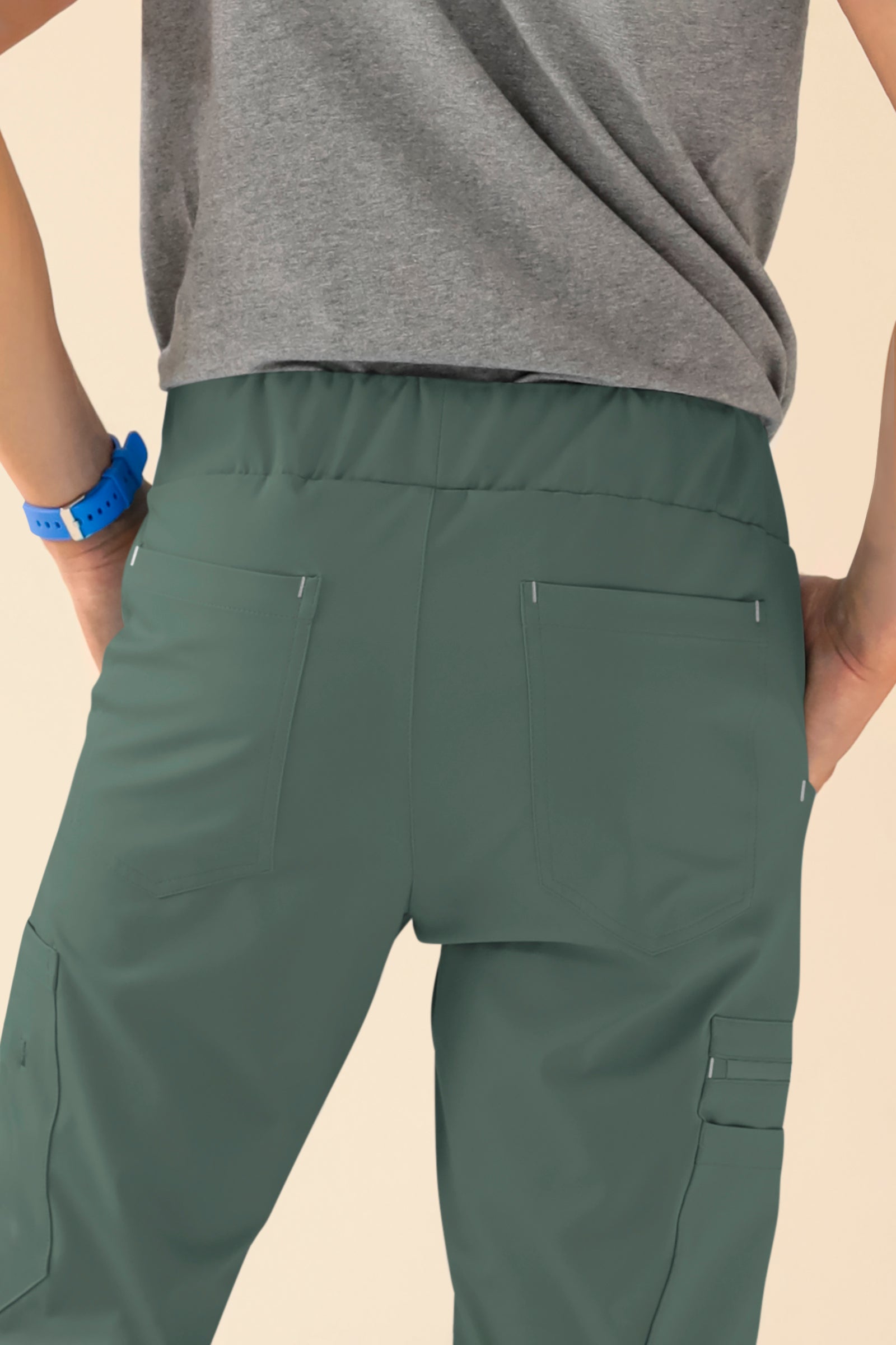 KAERE Pantalon Homme - avec poches cargo et ourlets côtelés Taille courte vert foncé