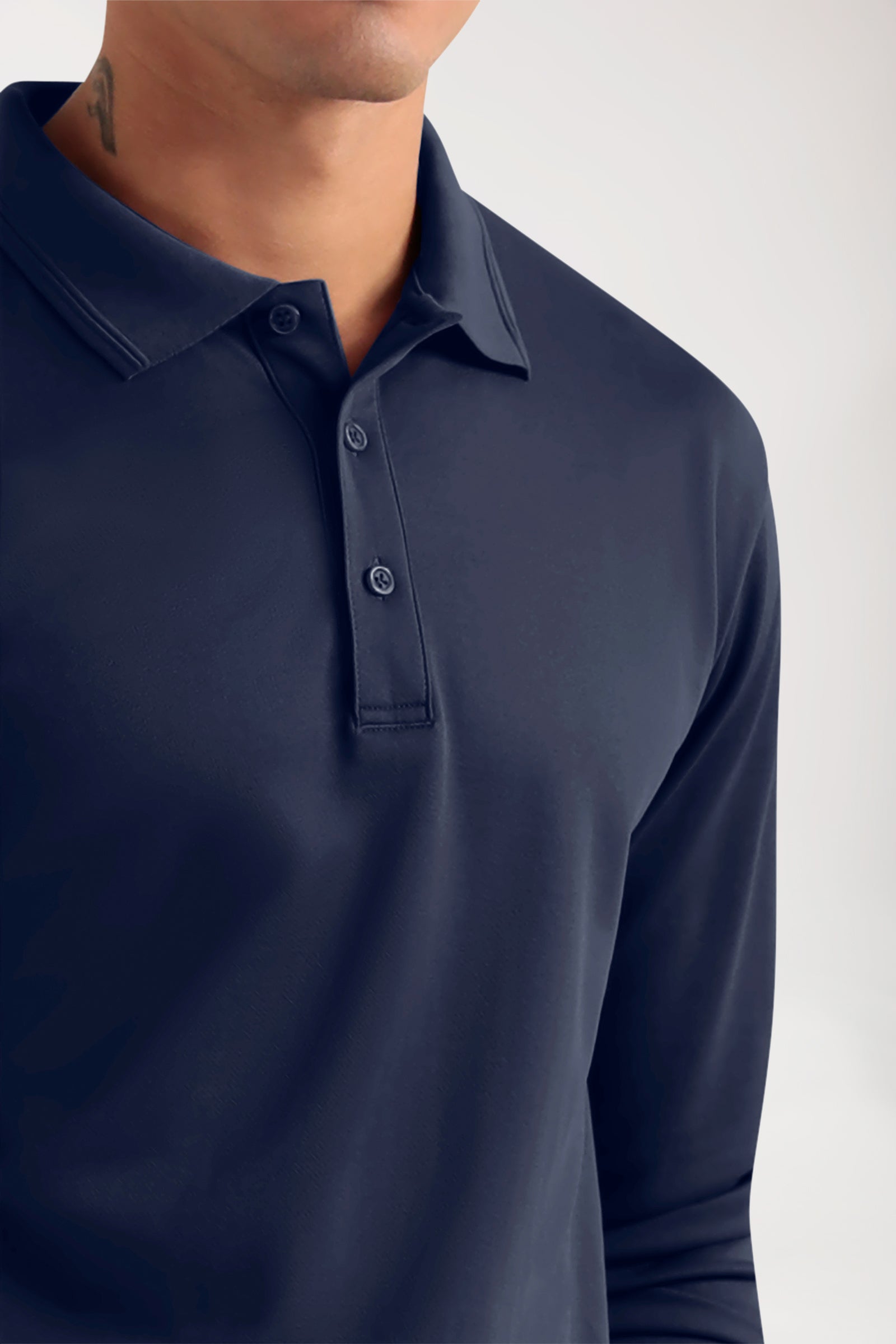 COMFY FLEX Homme, manche longue, maille piquée stretch – Col polo navy