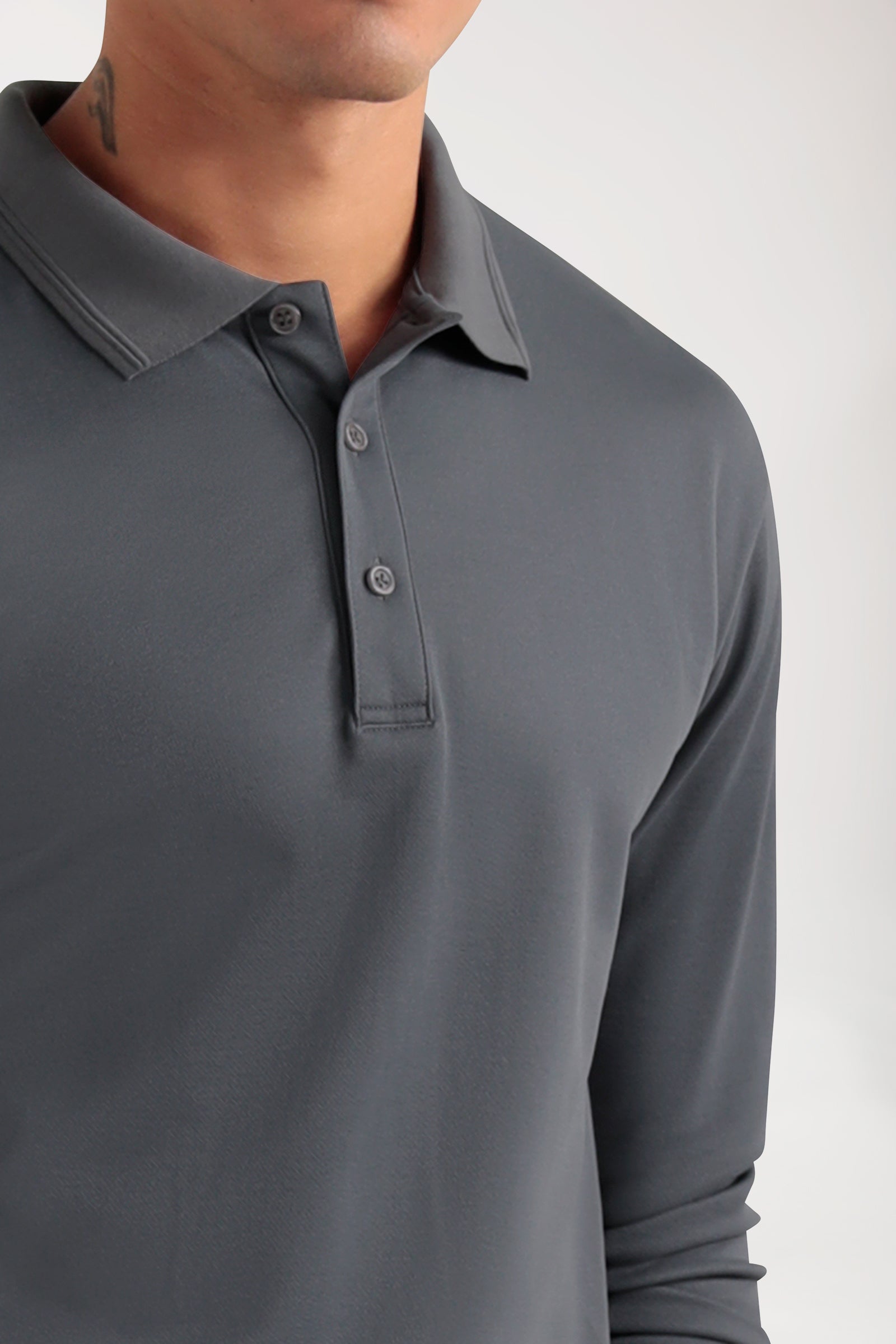 COMFY FLEX Homme, manche longue, maille piquée stretch – Col polo galet