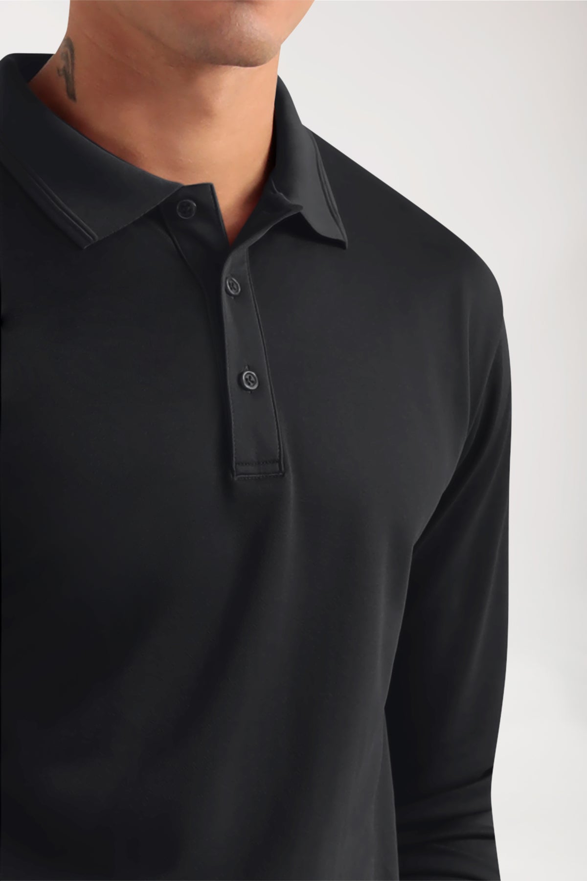 COMFY FLEX Homme, manche longue, maille piquée stretch – Col polo noir
