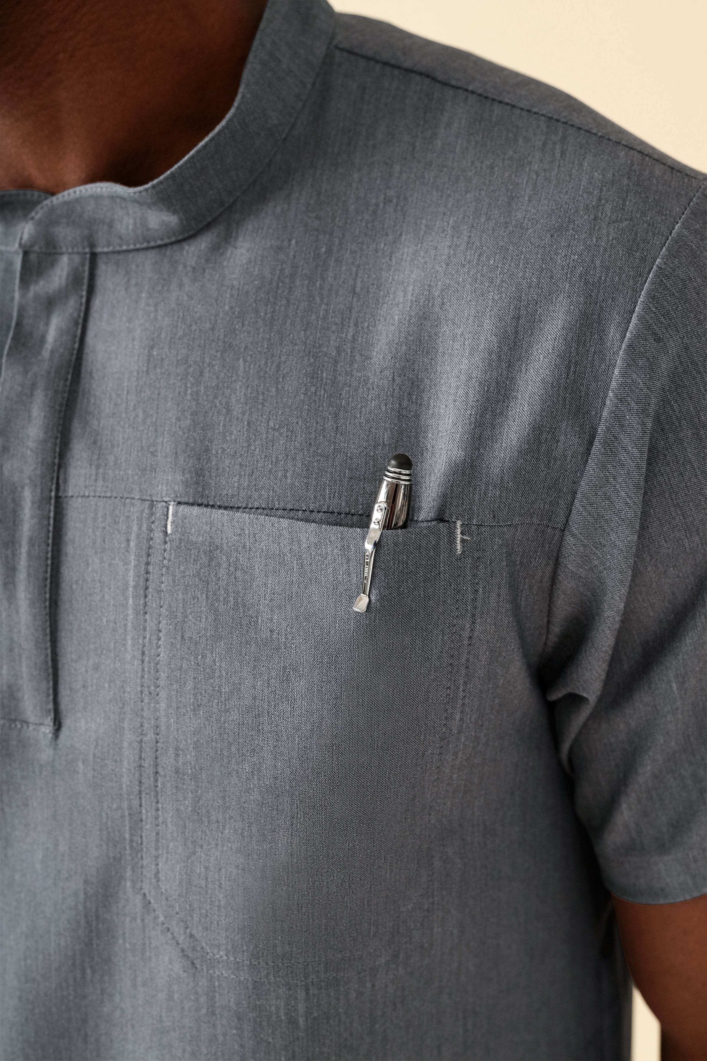 KAERE Tunique Homme - Col officier gris chiné