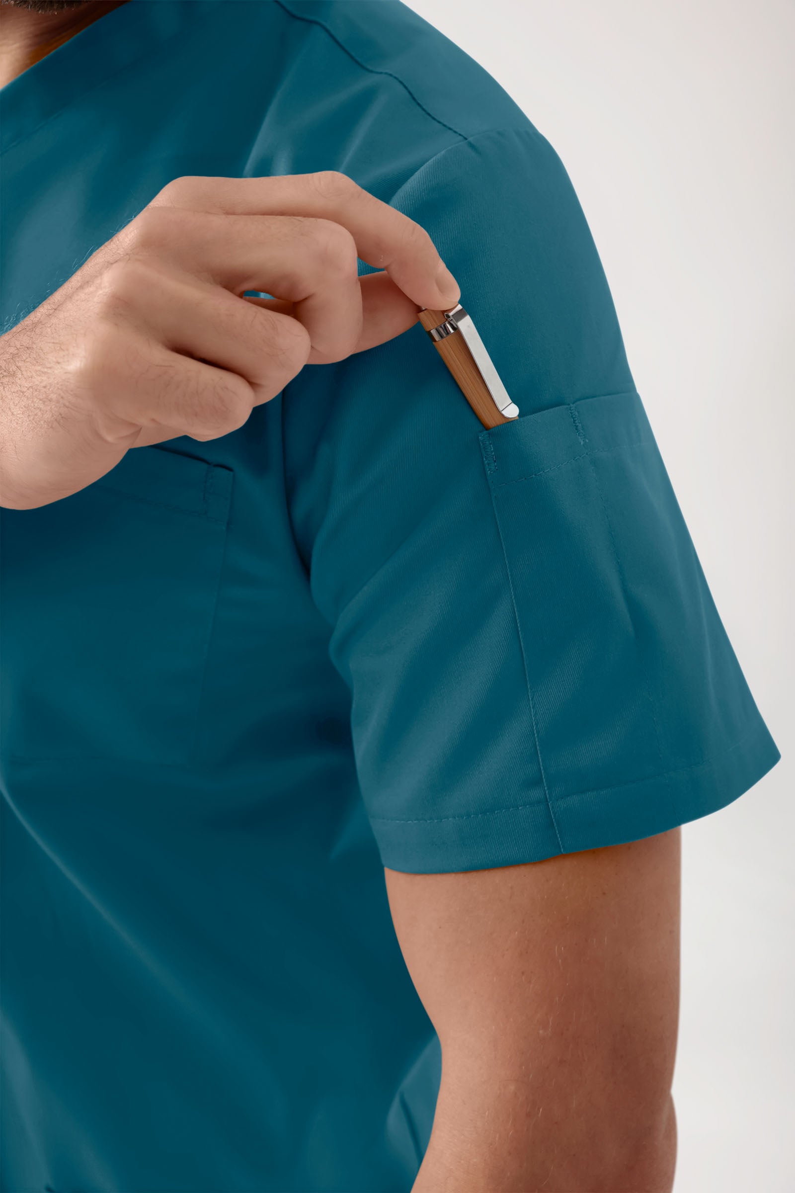 GREEN Tunique Stretch Homme - Décolleté V pétrole