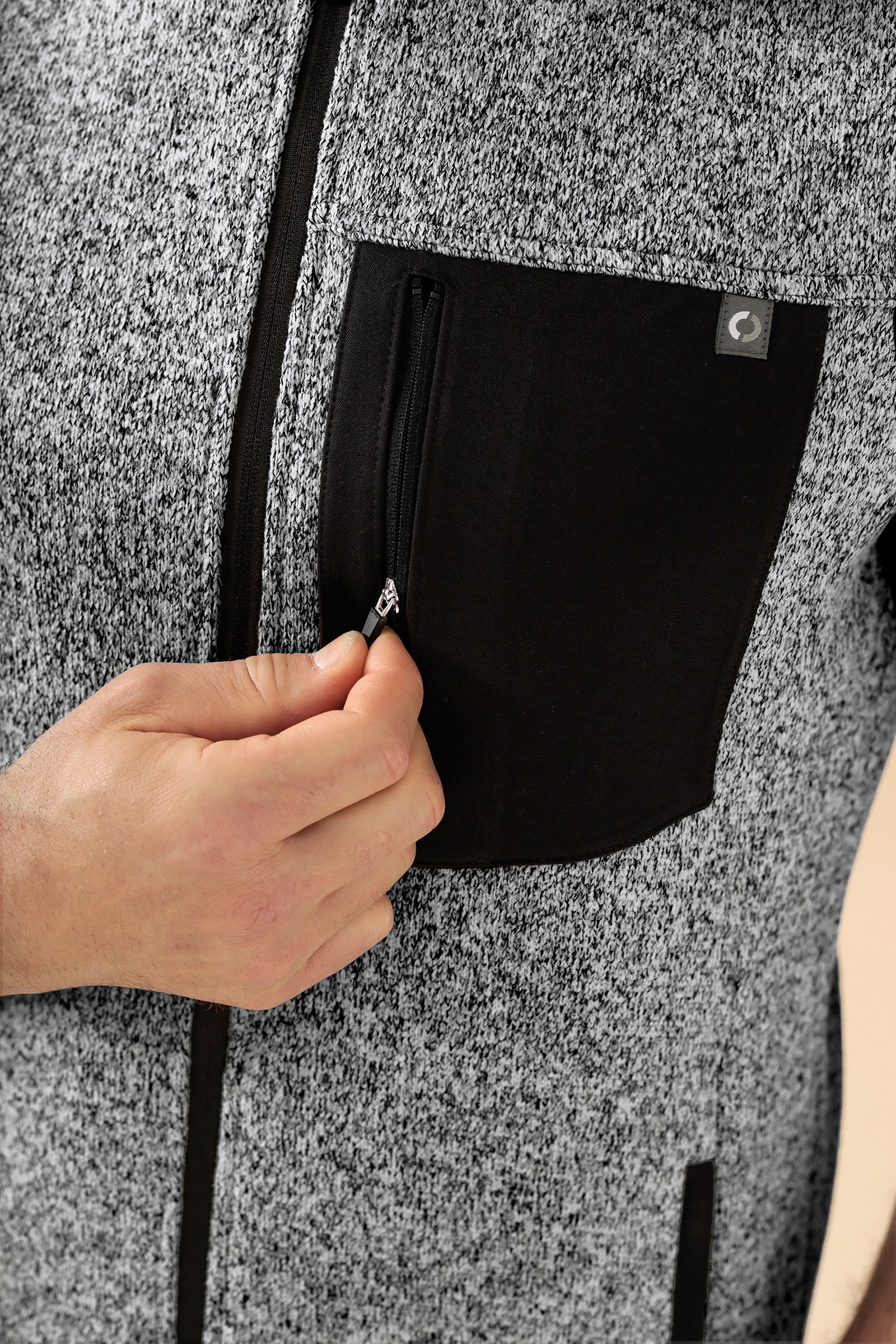 KAERE Gilet en maille polaire mixte - Col officier gris chiné