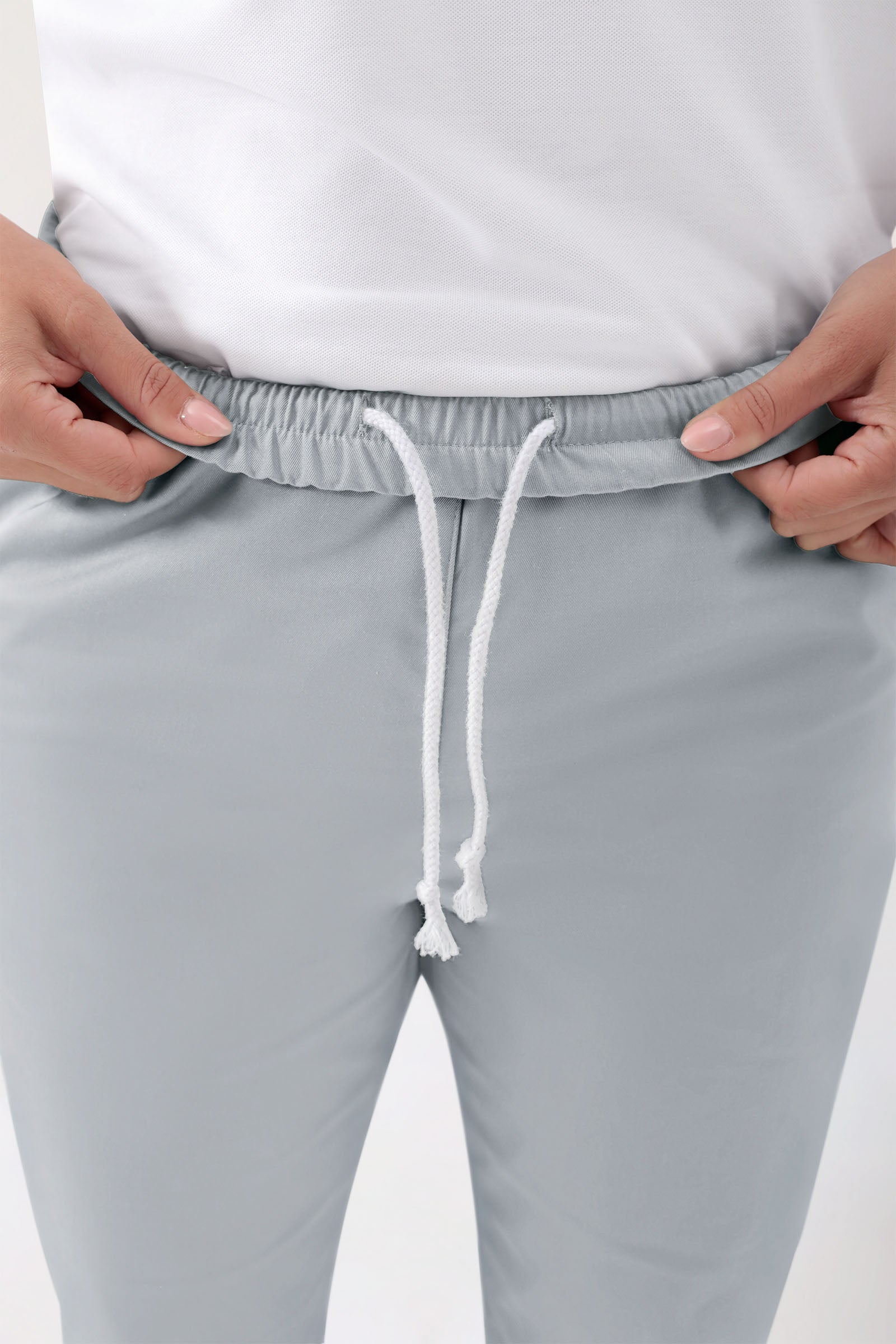 GREEN Pantalon Stretch mixte - Ceinture élastiquée gris perle