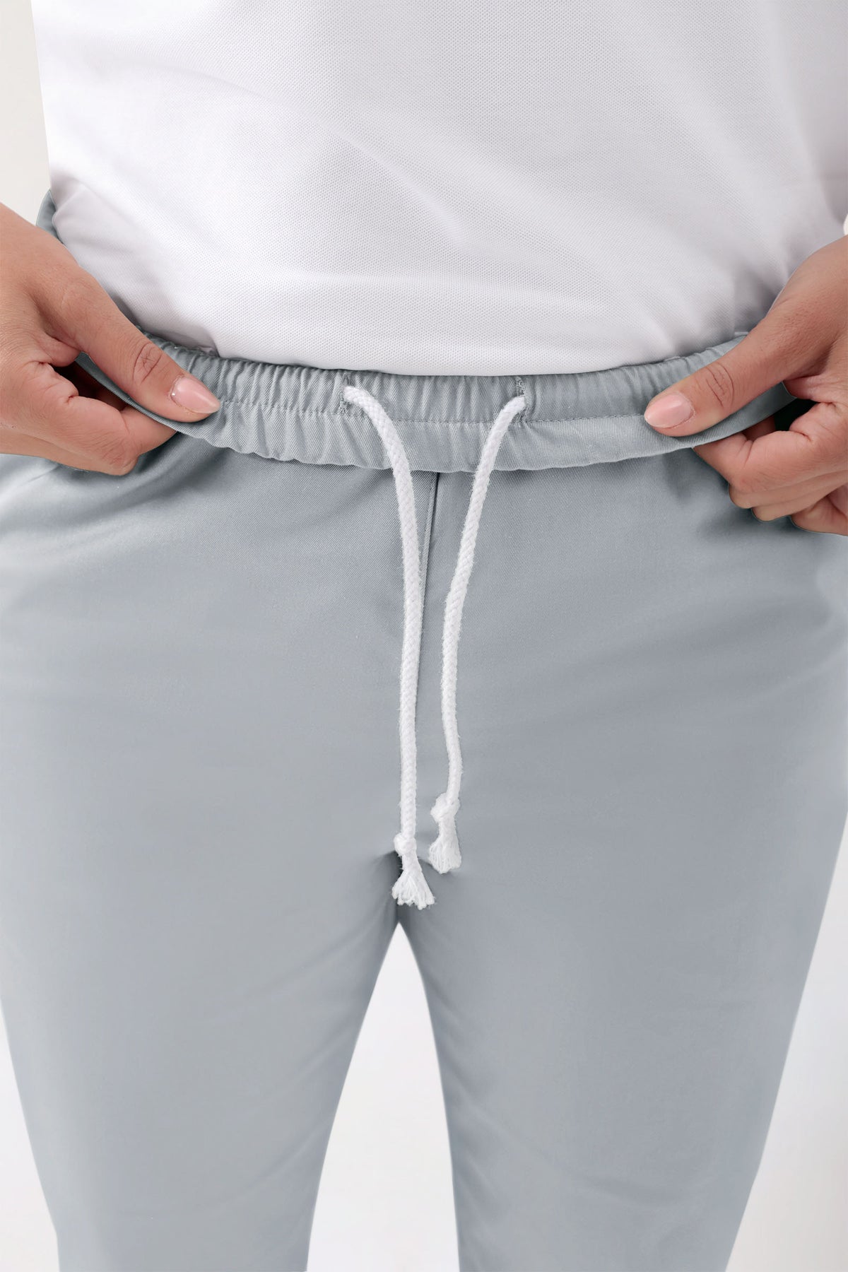 GREEN Pantalon Stretch mixte - Ceinture élastiquée gris perle