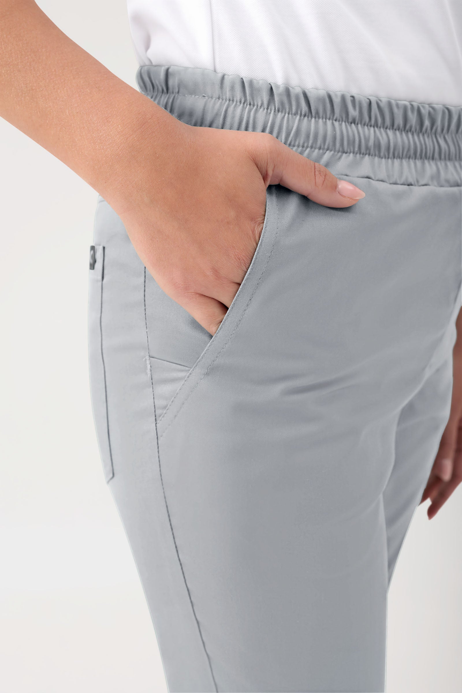 GREEN Pantalon Stretch mixte - Ceinture élastiquée gris perle