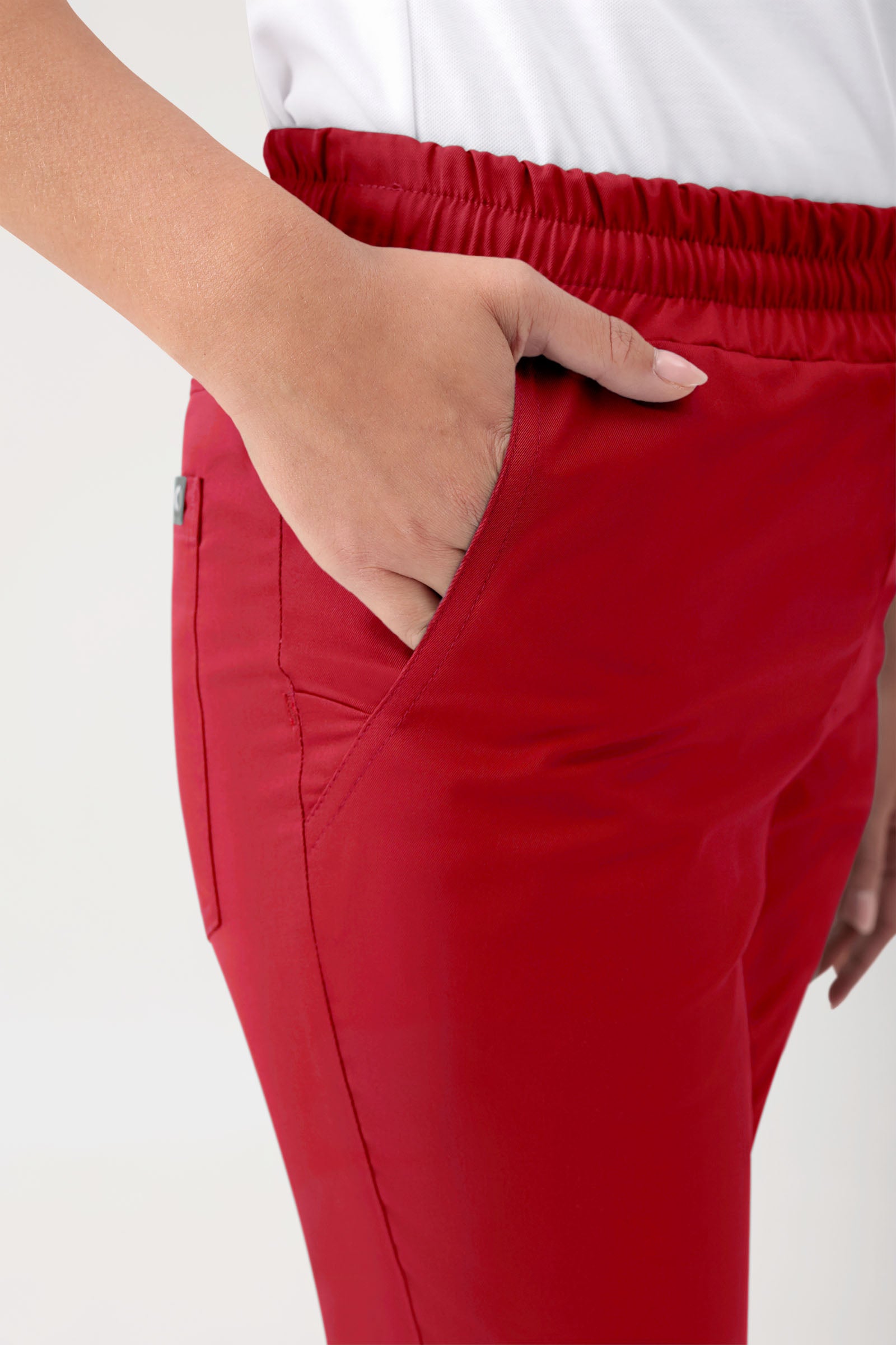 GREEN Pantalon Stretch mixte - Ceinture élastiquée rouge