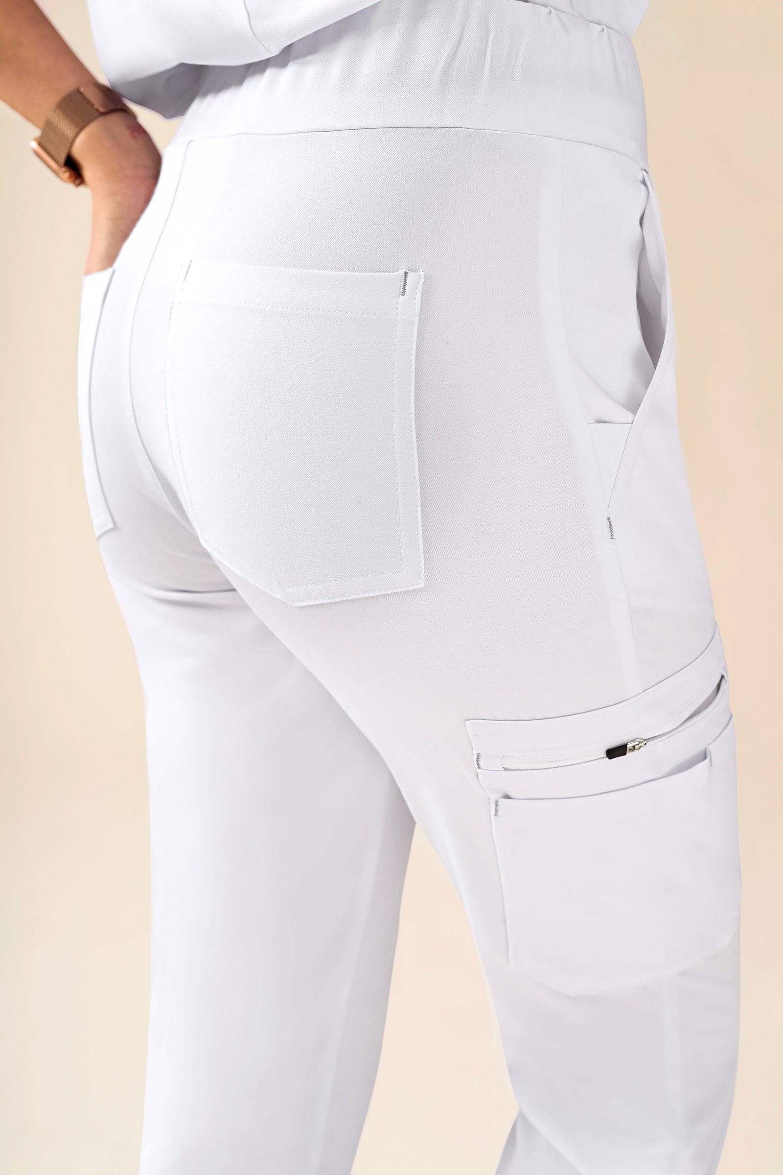KAERE Pantalon Femme - avec poches cargo blanc