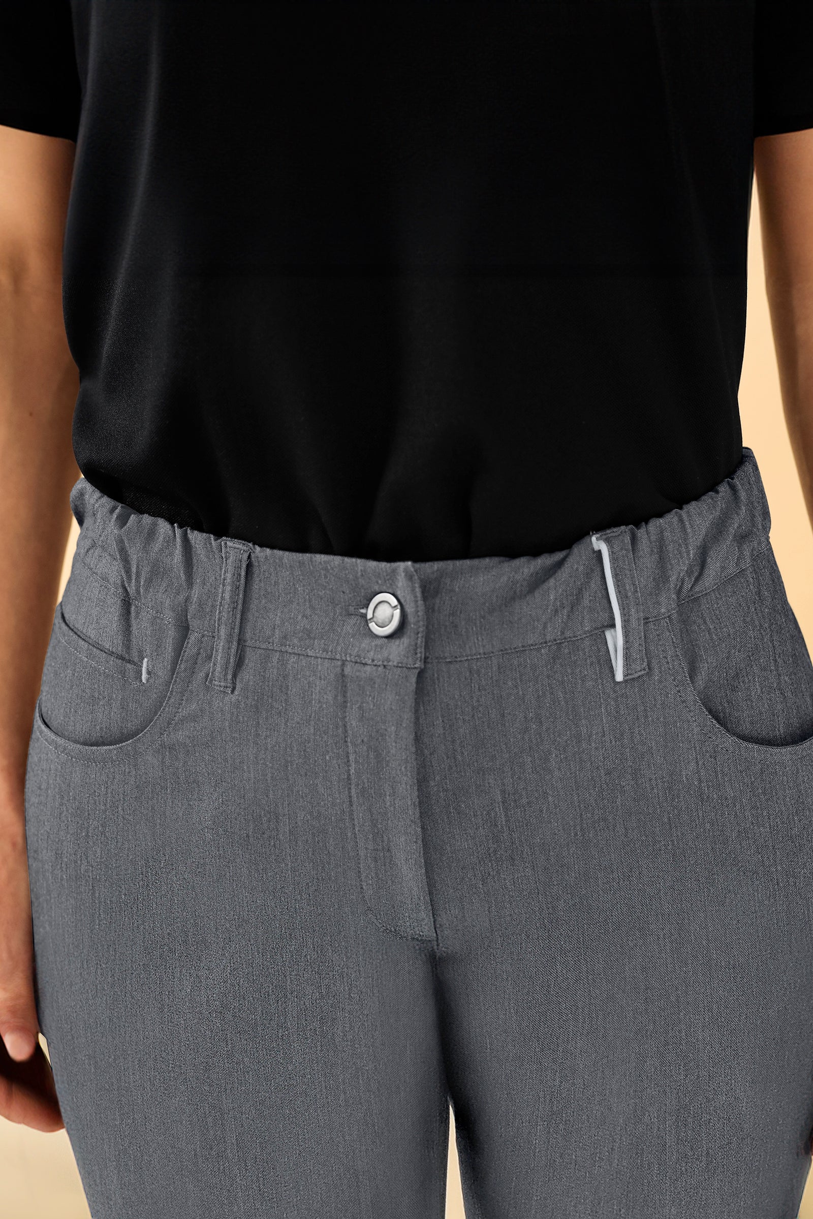 KAERE Pantalon Femme - 5 poches gris chiné