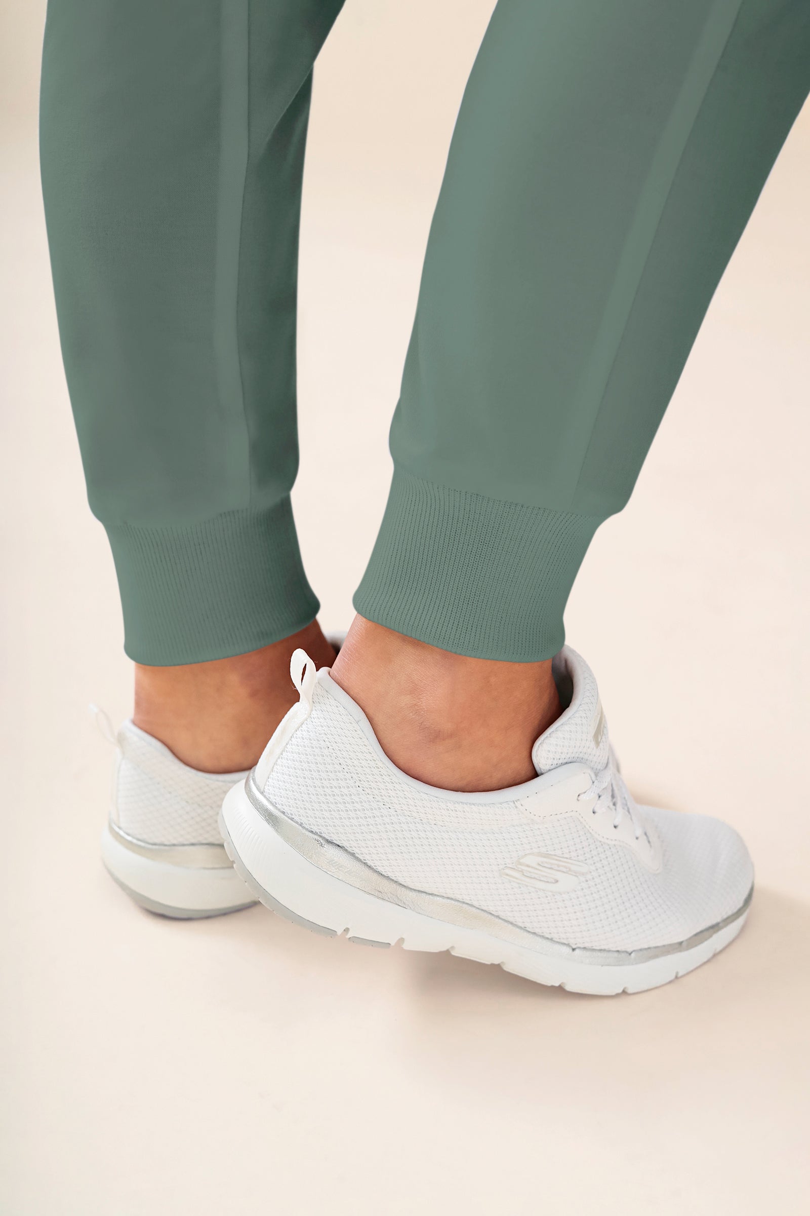 KAERE Pantalon Femme - avec poches cargo et ourlets côtelés vert foncé
