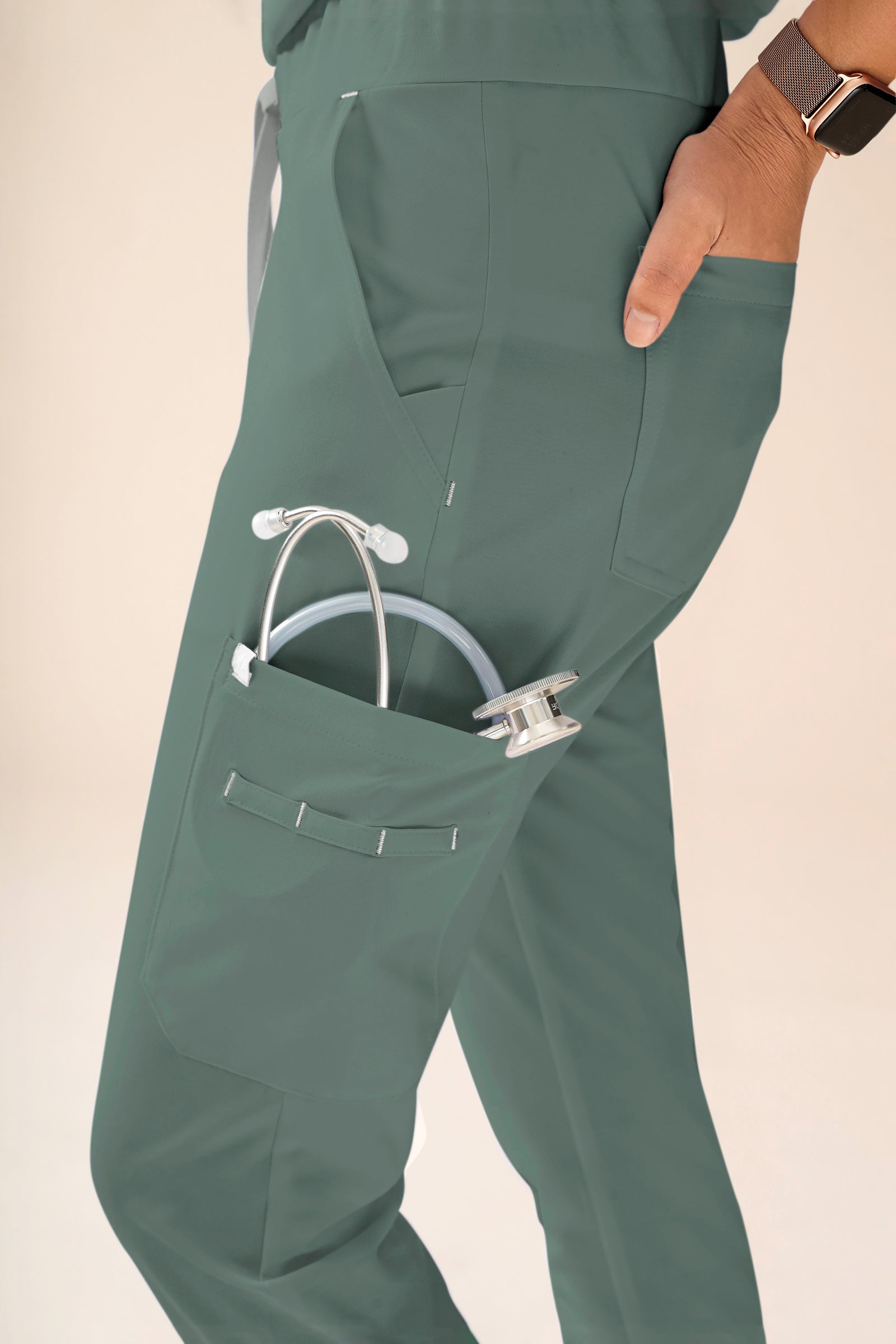 KAERE Pantalon Femme - avec poches cargo vert foncé