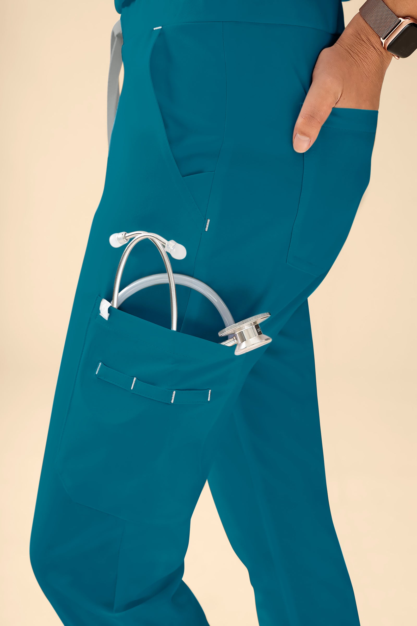 KAERE Pantalon Femme - avec poches cargo pétrole