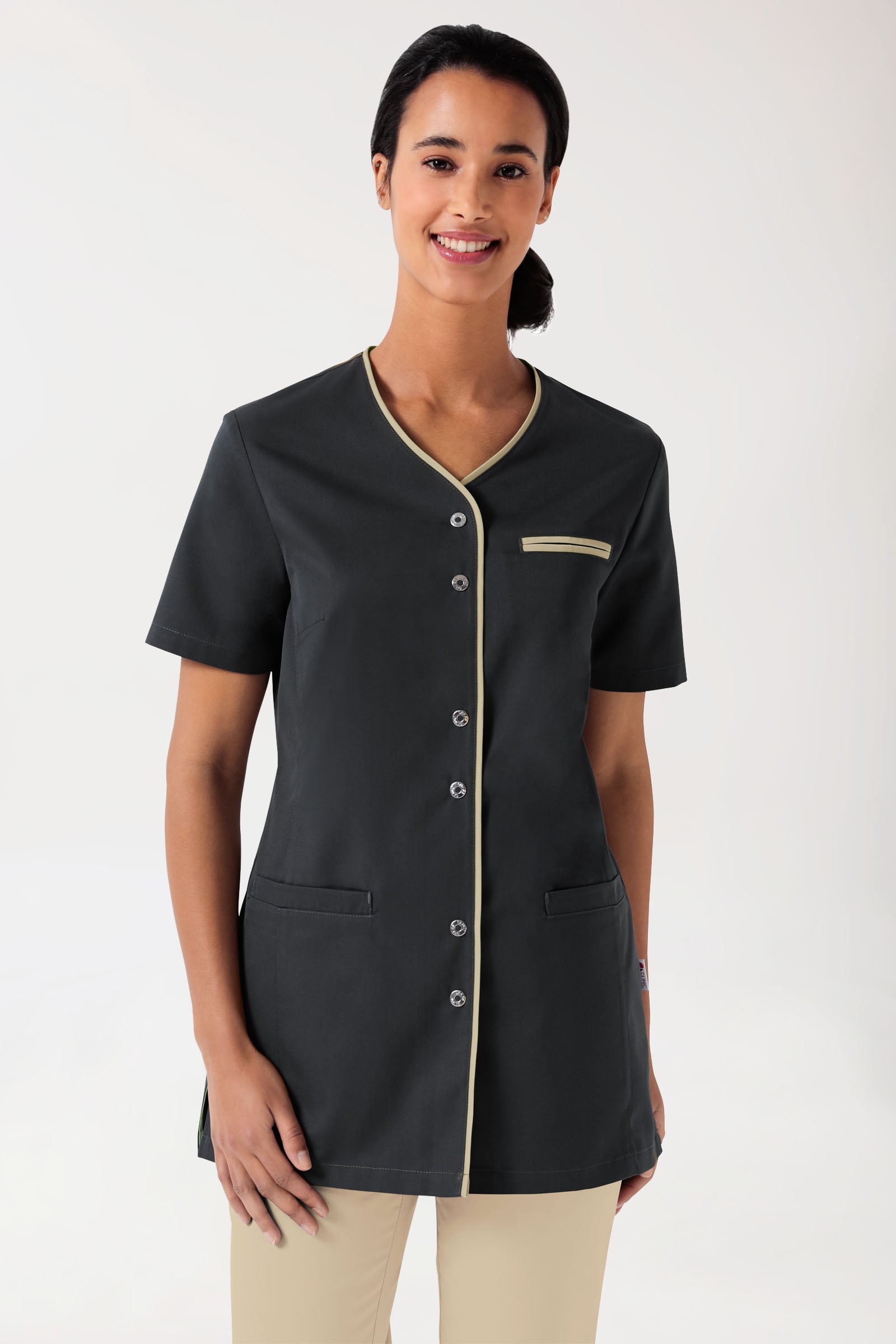Blouse Beauté Femme - Boutonnée anthracite/biscuit