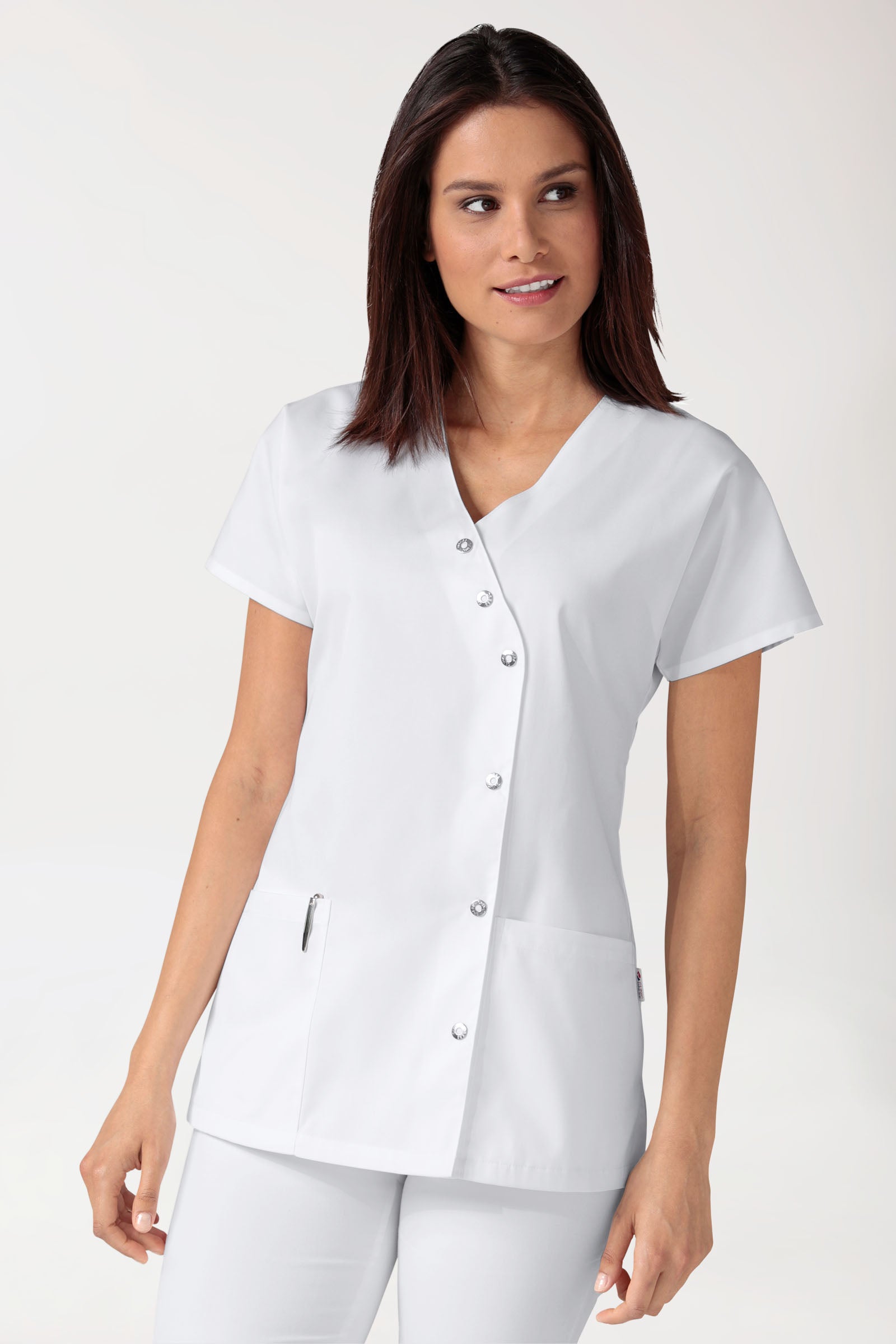 Blouse Beauté Femme - Patte pressions asymétrique blanc