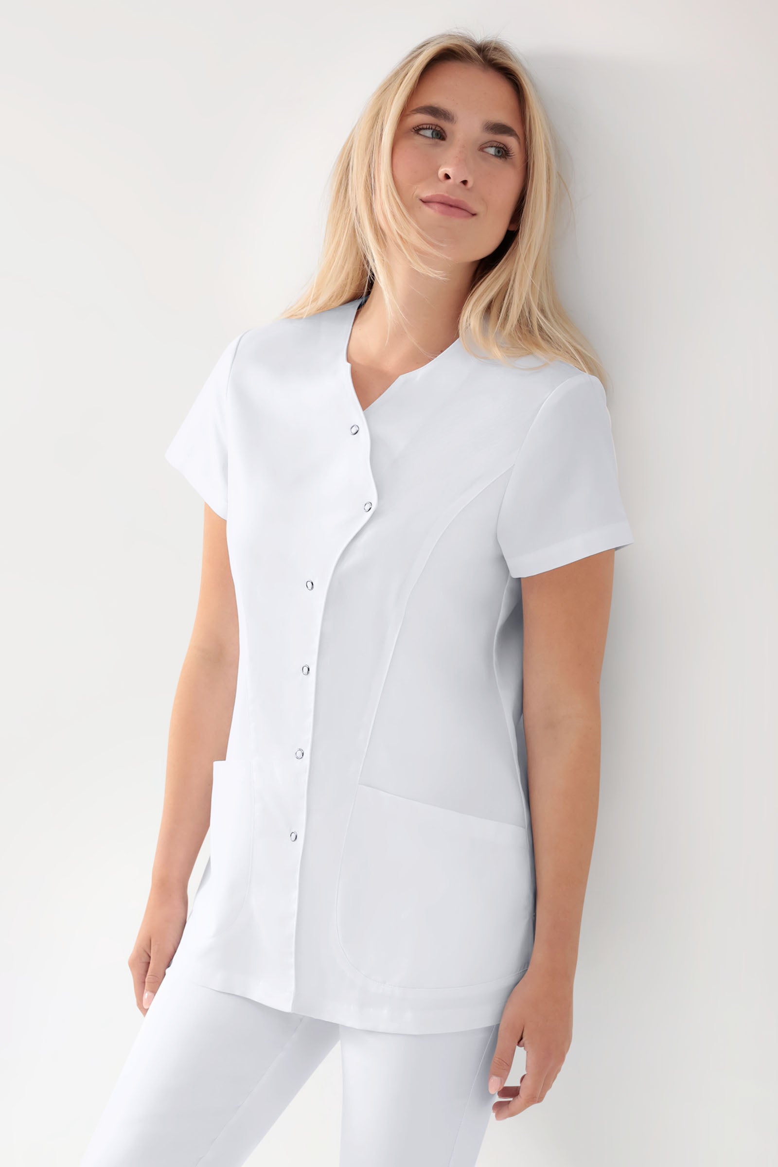 GREEN Blouse Stretch Femme - patte de boutonnage asymétrique blanc