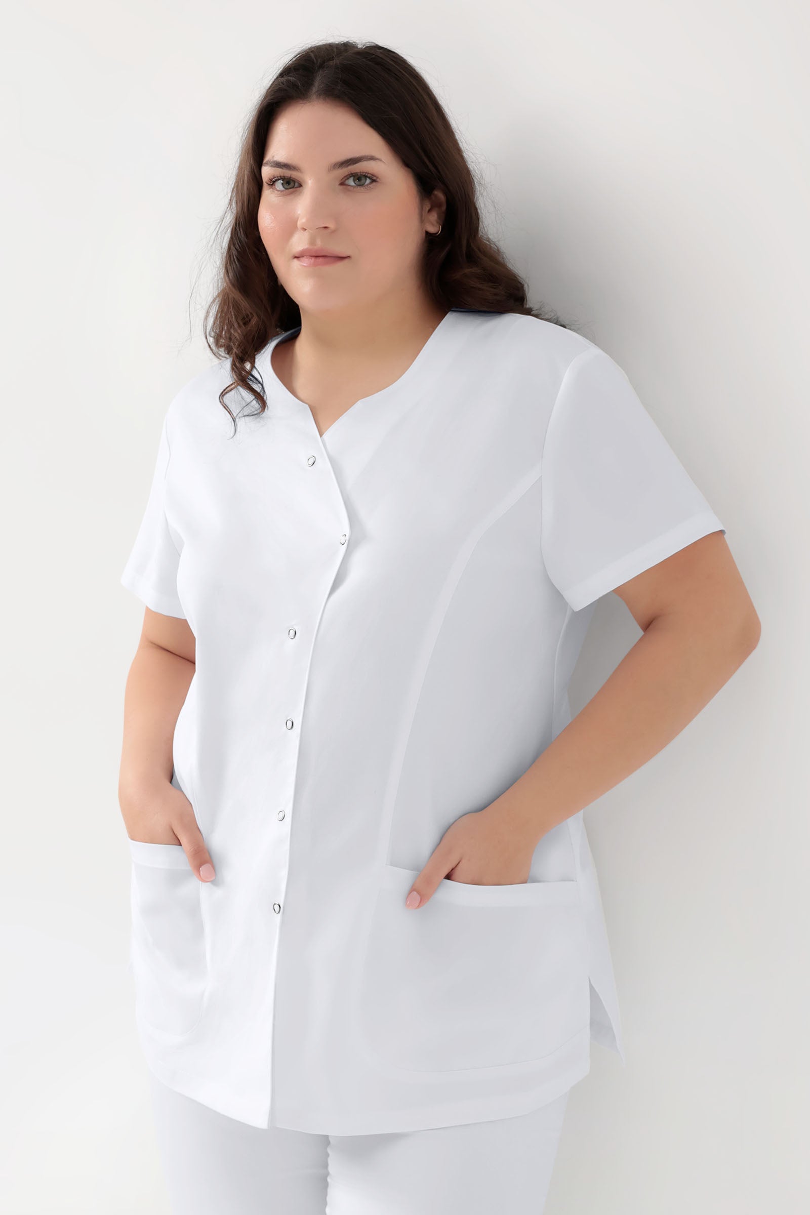 GREEN Blouse Stretch Femme - patte de boutonnage asymétrique blanc