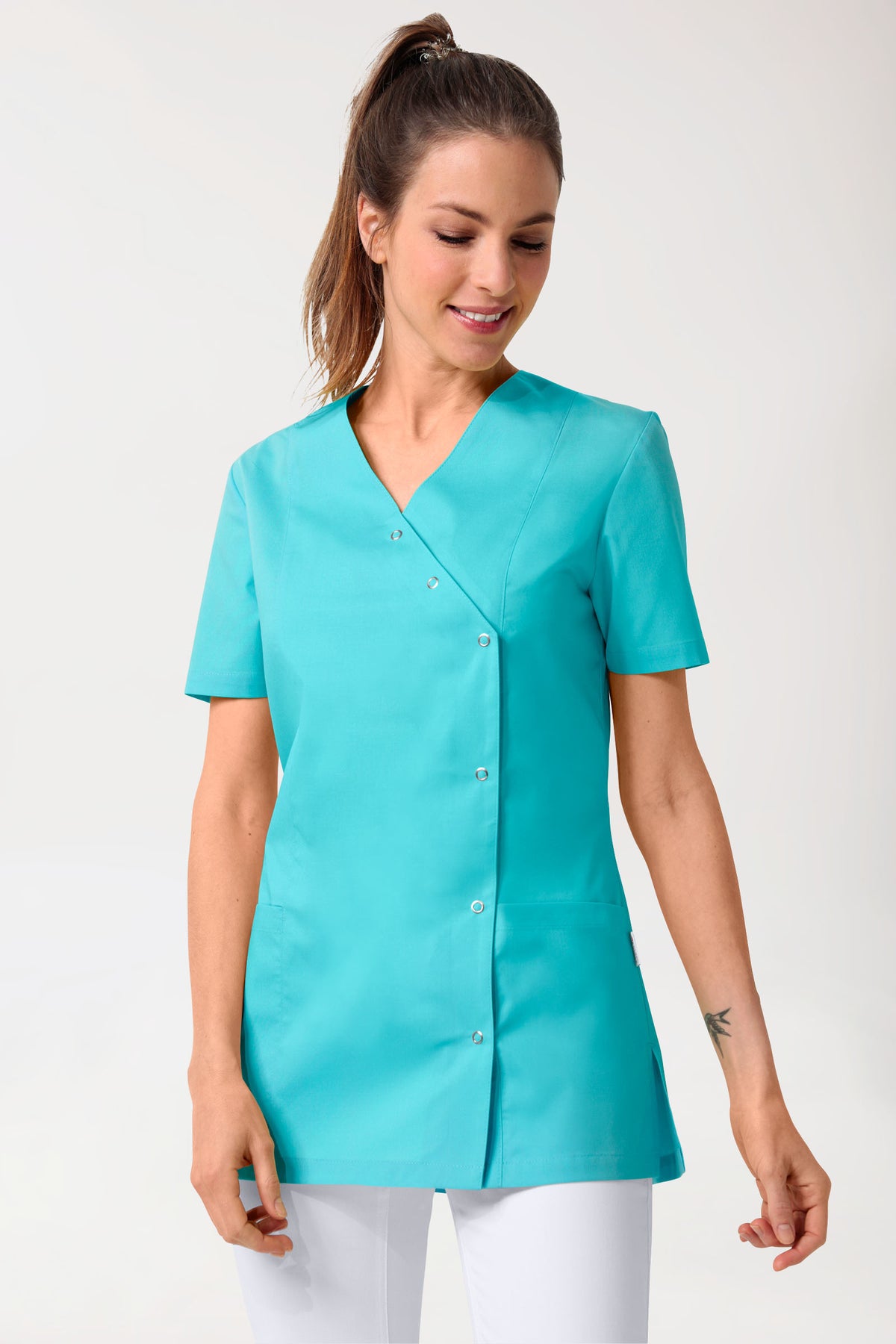 Blouse Stretch Femme - boutonnée bleu curaçao
