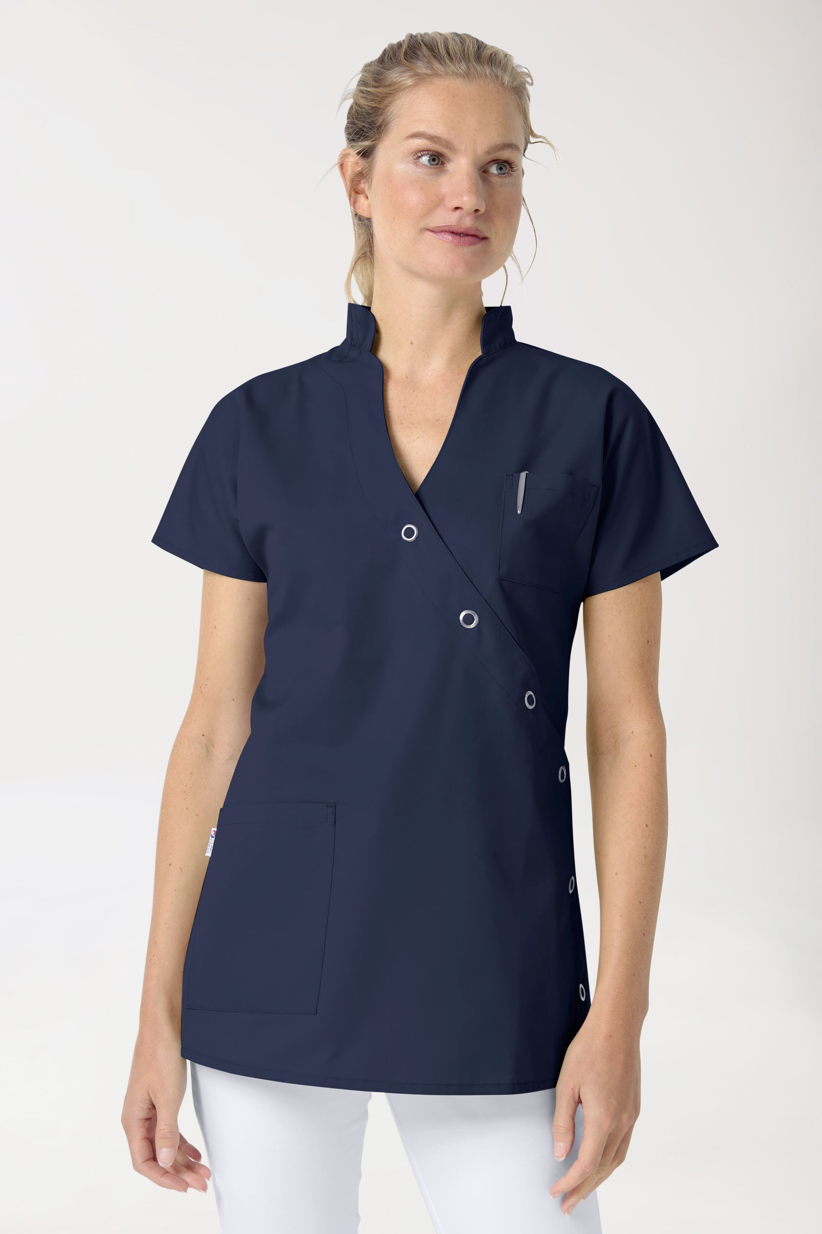 JUST STRONG Blouse Femme - Patte de boutonnage bleu navy