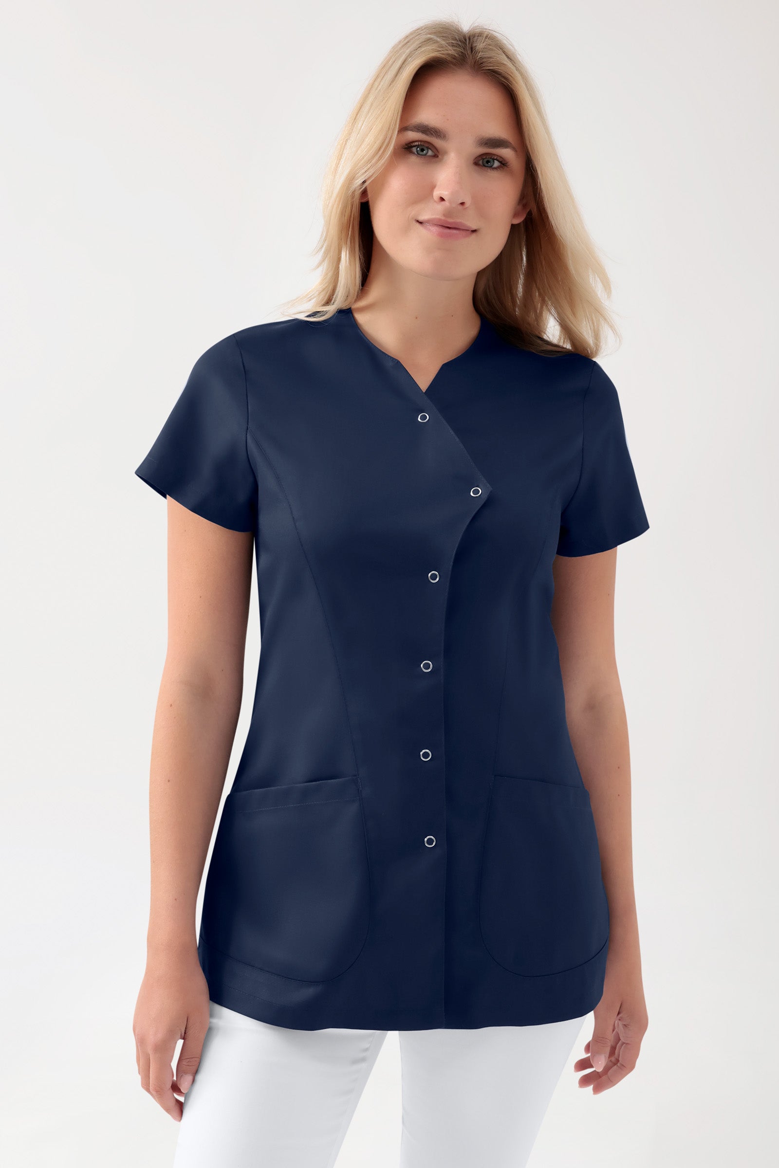 GREEN Blouse Stretch Femme - patte de boutonnage asymétrique navy