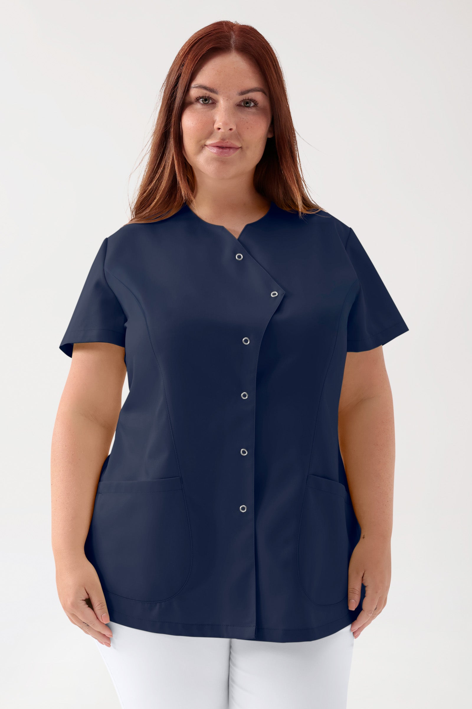 GREEN Blouse Stretch Femme - patte de boutonnage asymétrique navy