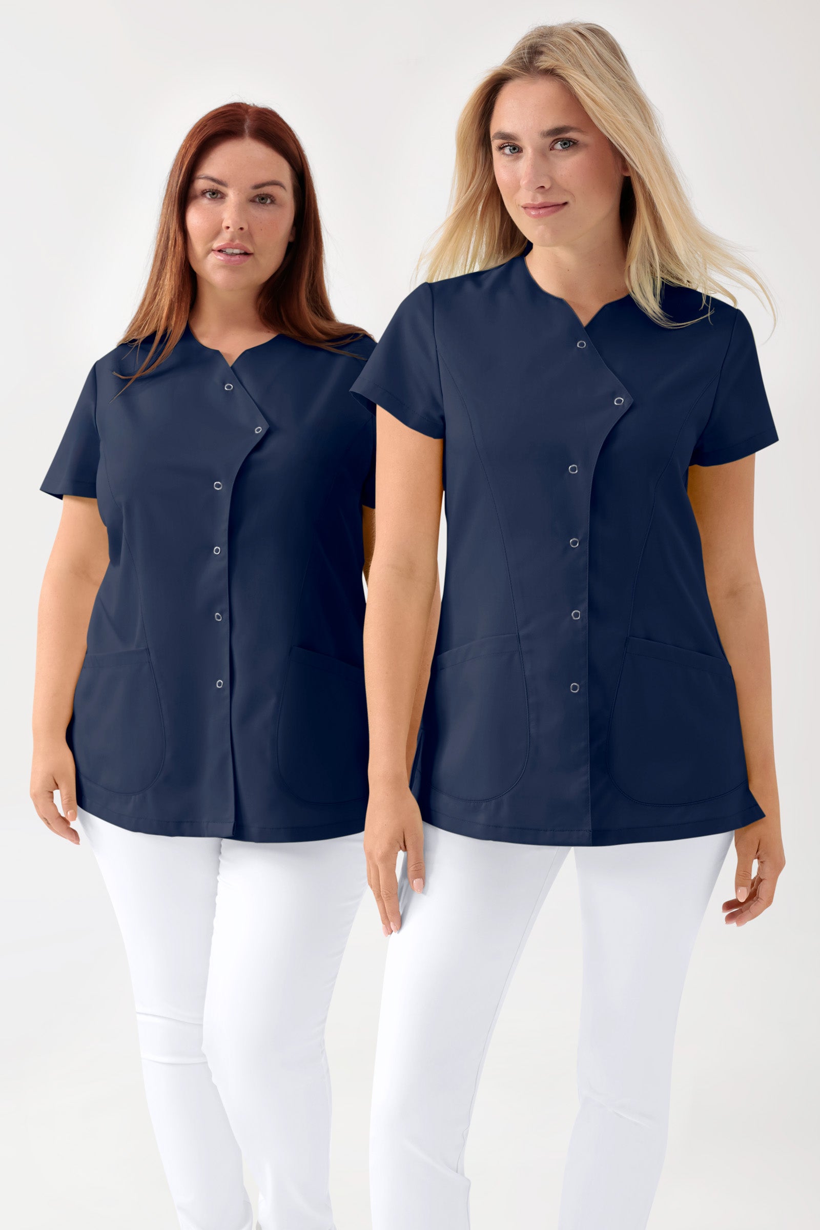 GREEN Blouse Stretch Femme - patte de boutonnage asymétrique navy