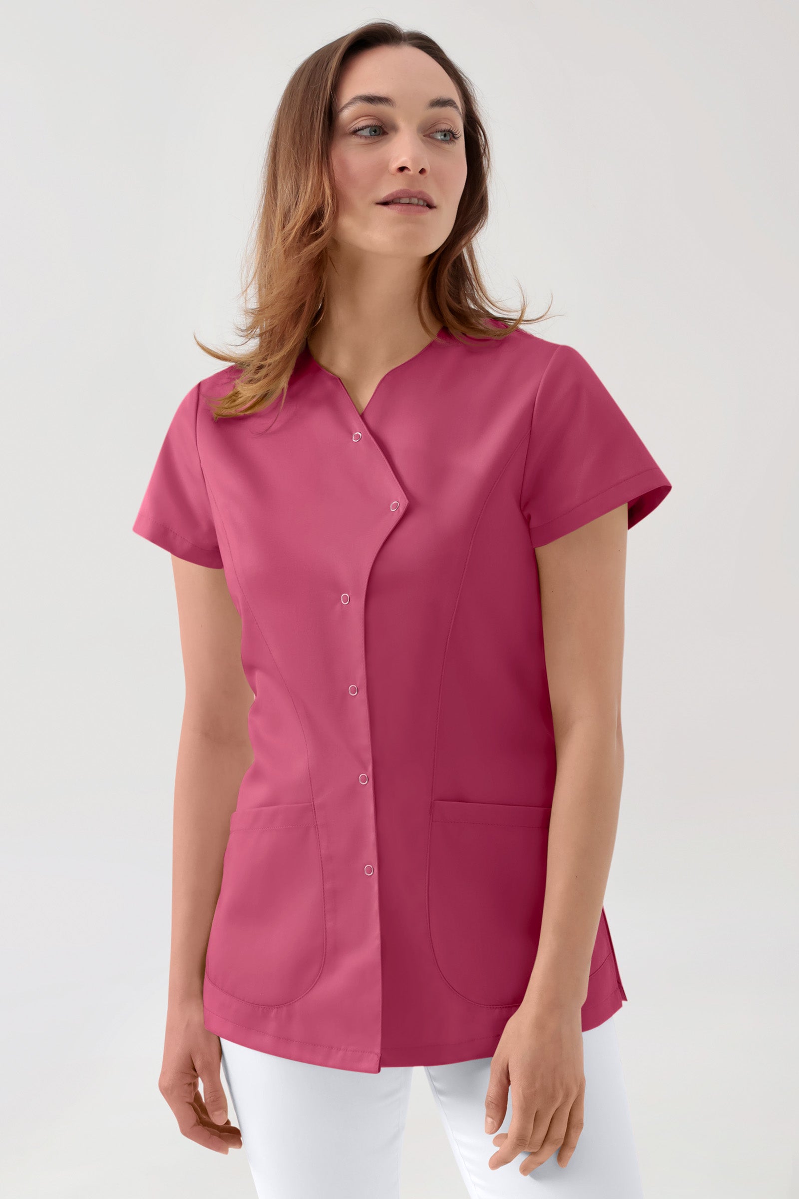 GREEN Blouse Stretch Femme - patte de boutonnage asymétrique bois de rose