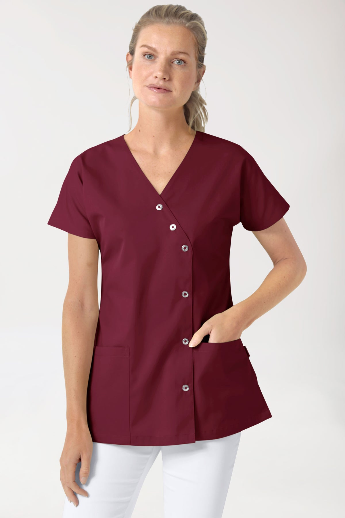 Blouse Beauté Femme - Patte pressions asymétrique bordeaux