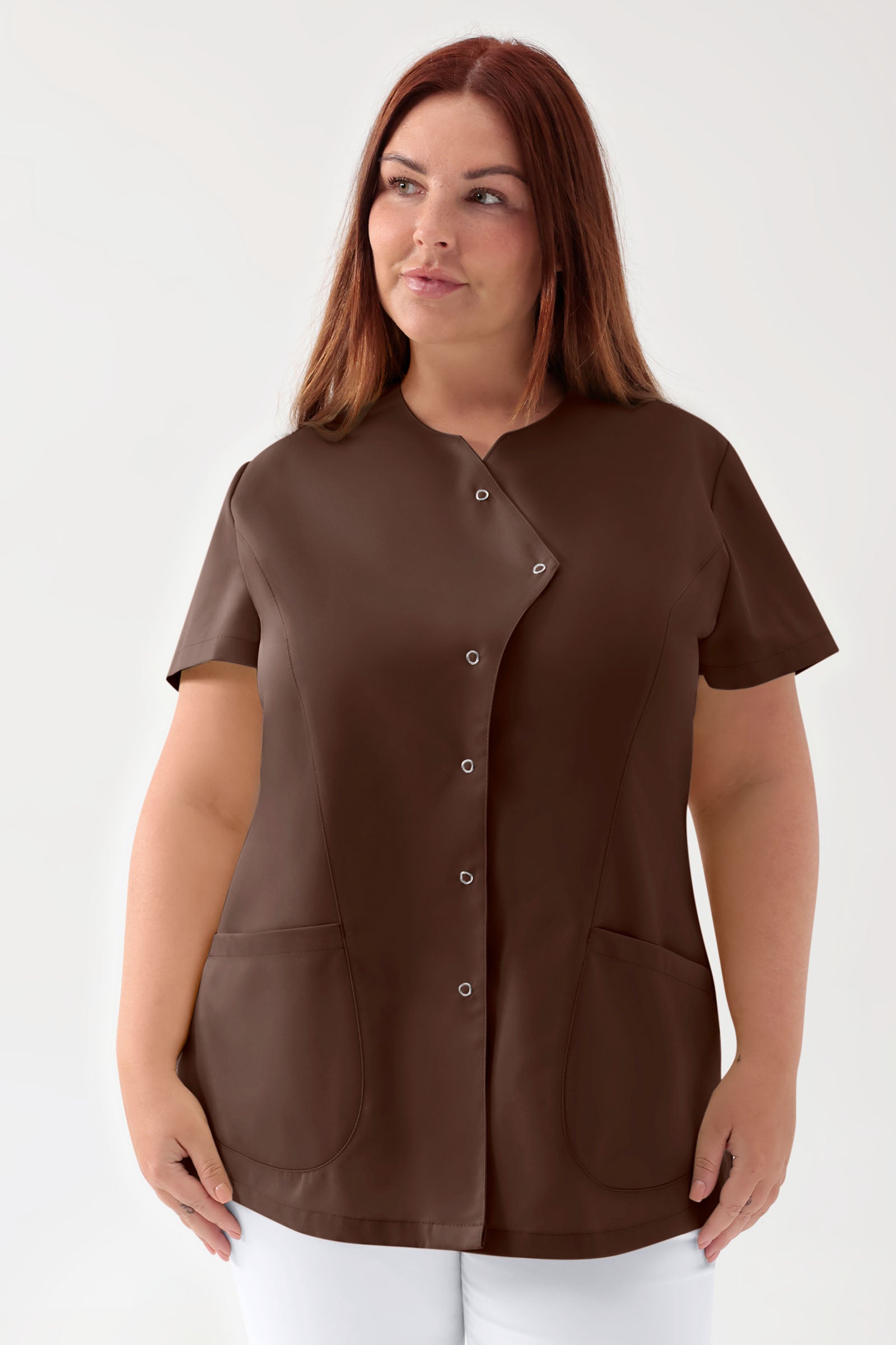 GREEN Blouse Stretch Femme - patte de boutonnage asymétrique coffee