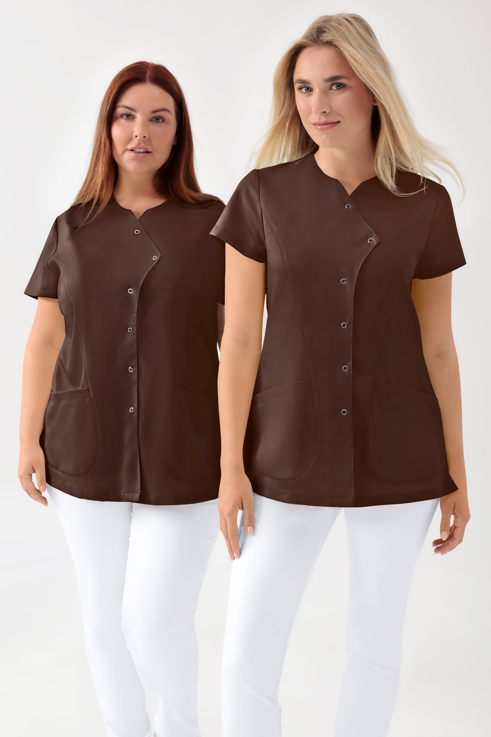 GREEN Blouse Stretch Femme - patte de boutonnage asymétrique coffee, Vue de face