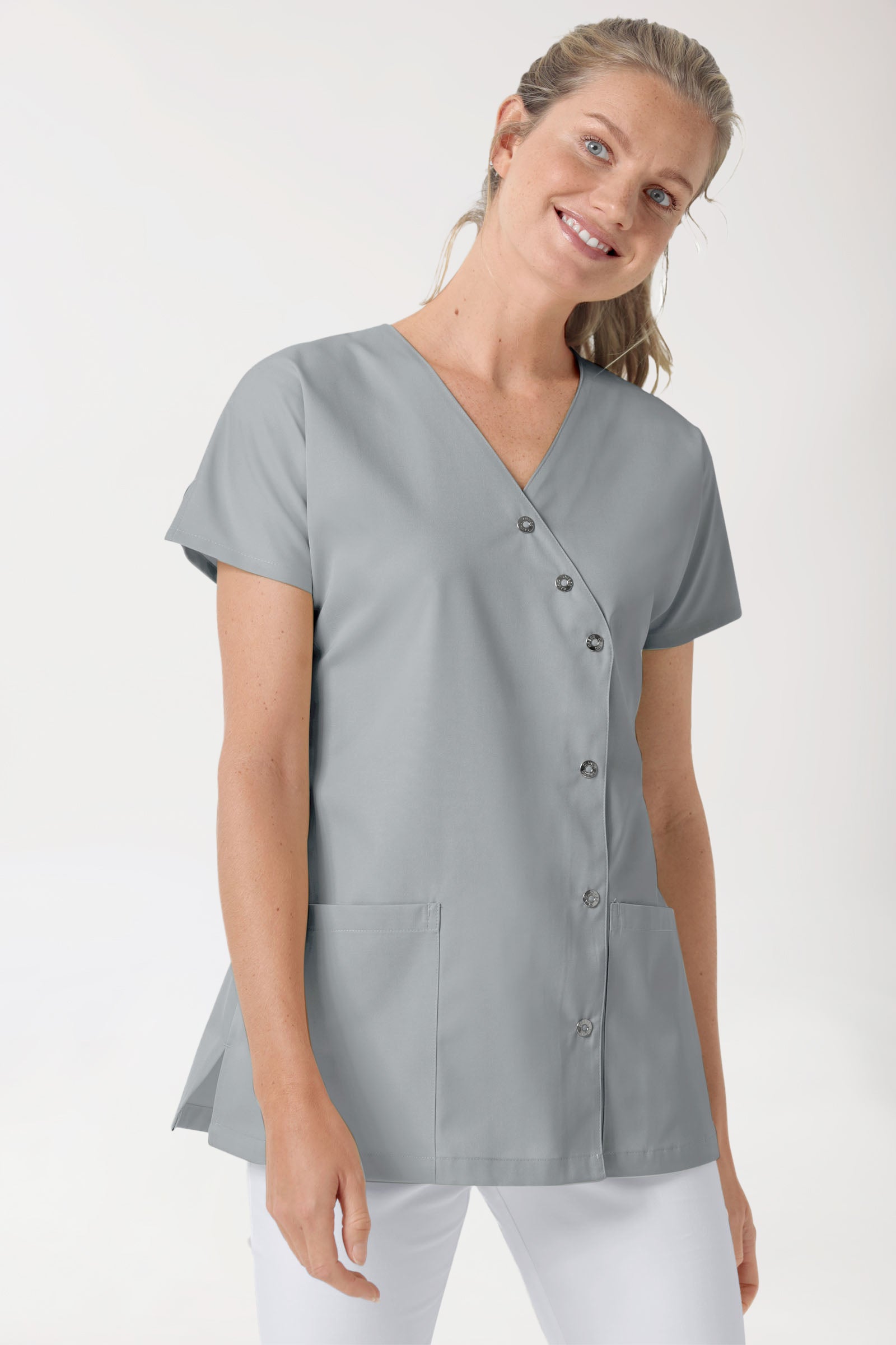 Blouse Beauté Femme - Patte pressions asymétrique gris