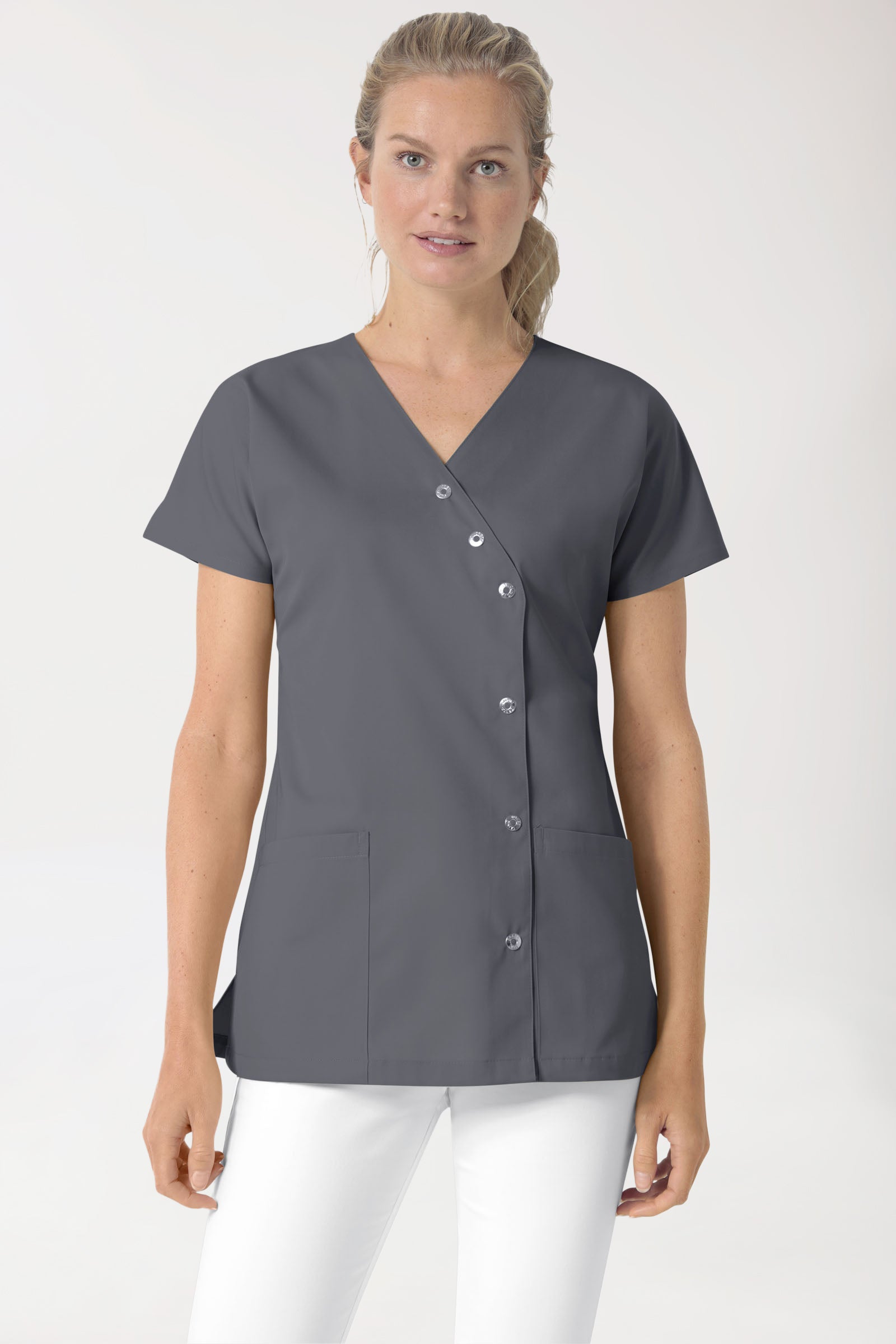 Blouse Beauté Femme - Patte pressions asymétrique gris granit