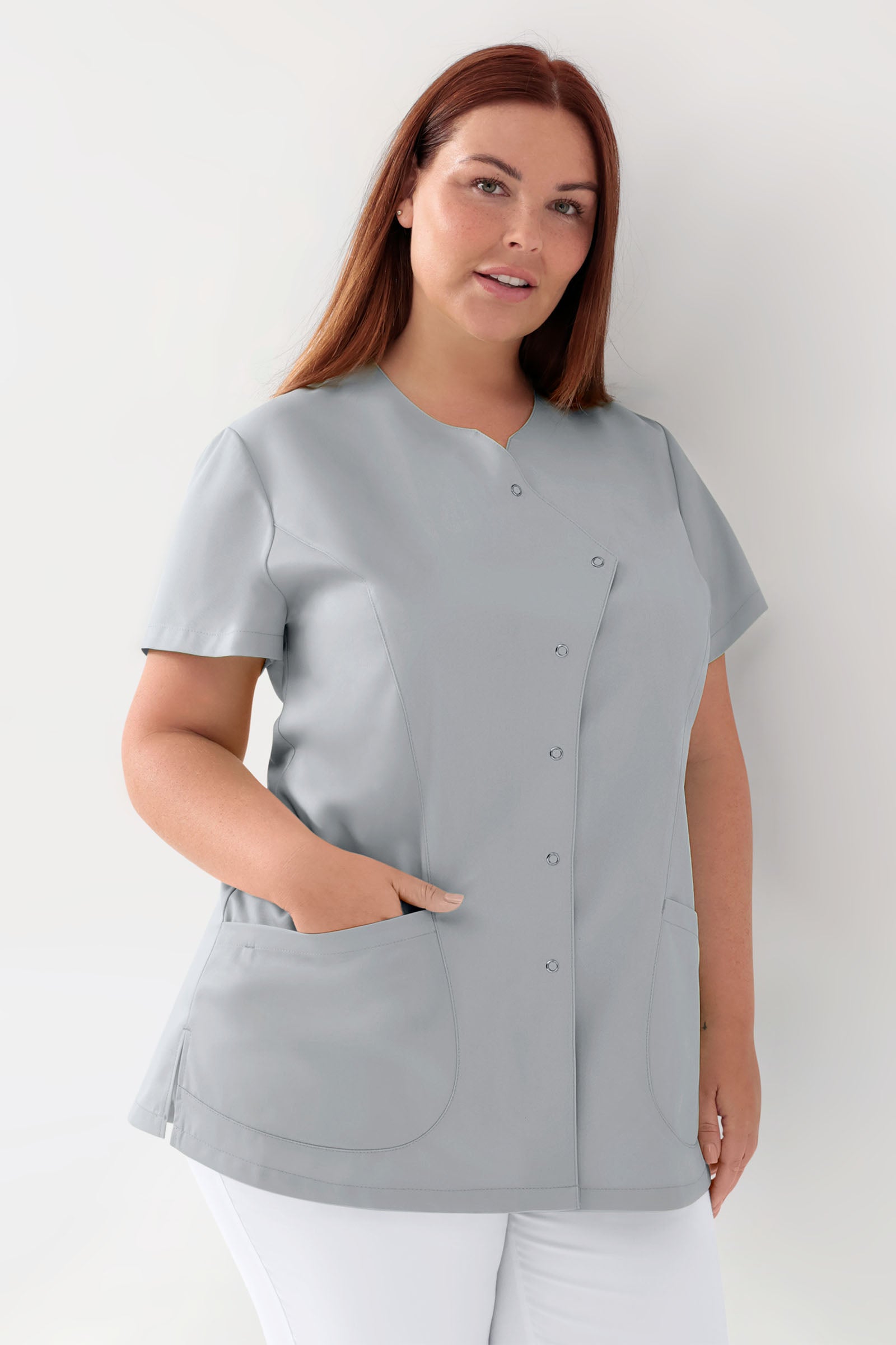 GREEN Blouse Stretch Femme - patte de boutonnage asymétrique gris perle