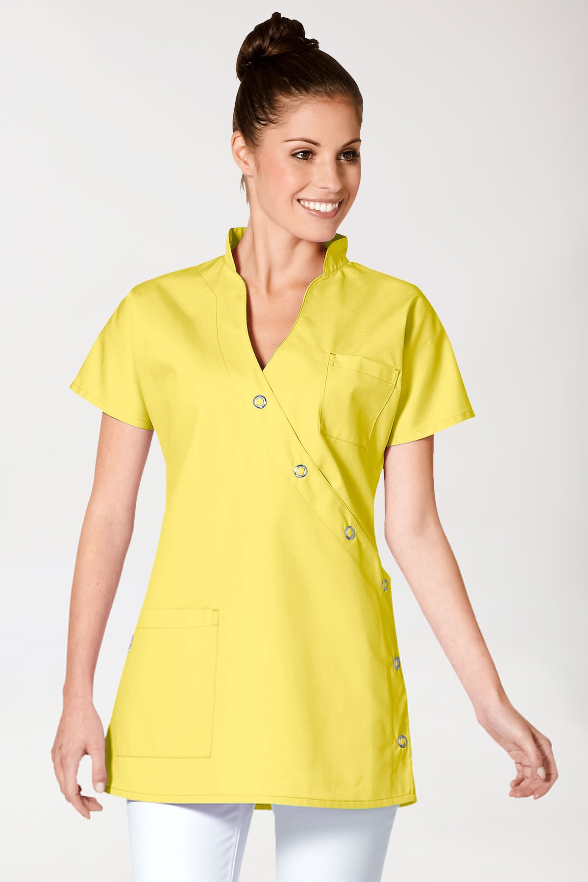 JUST STRONG Blouse Femme - Patte de boutonnage jaune, Vue de face